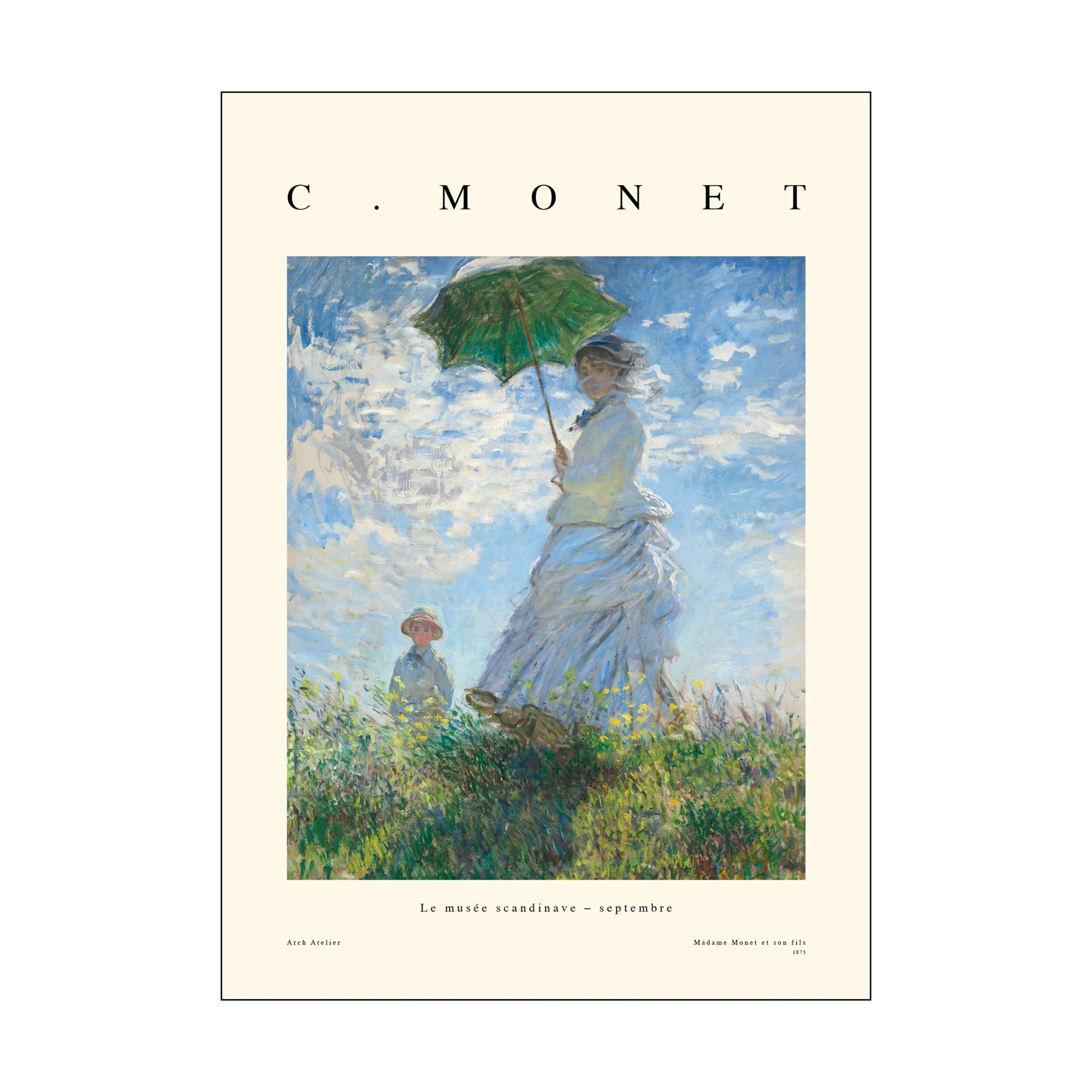 Plakat - Madame Monet et son fils, blå/grøn, large