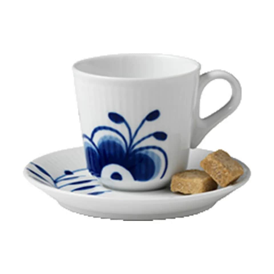 Royal Copenhagen Espressokopper Blå Mega Riflet Espressokop i Koboltblå/hvid, 9 cl, 3