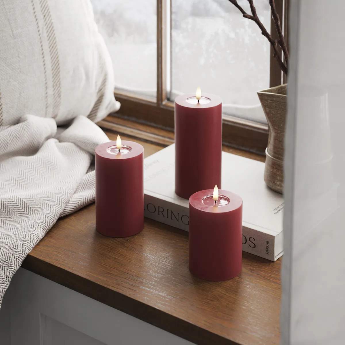 Deluxe Homeart LED-lys Real Flame LED Bloklys i Bordeaux , 10 cm, 3