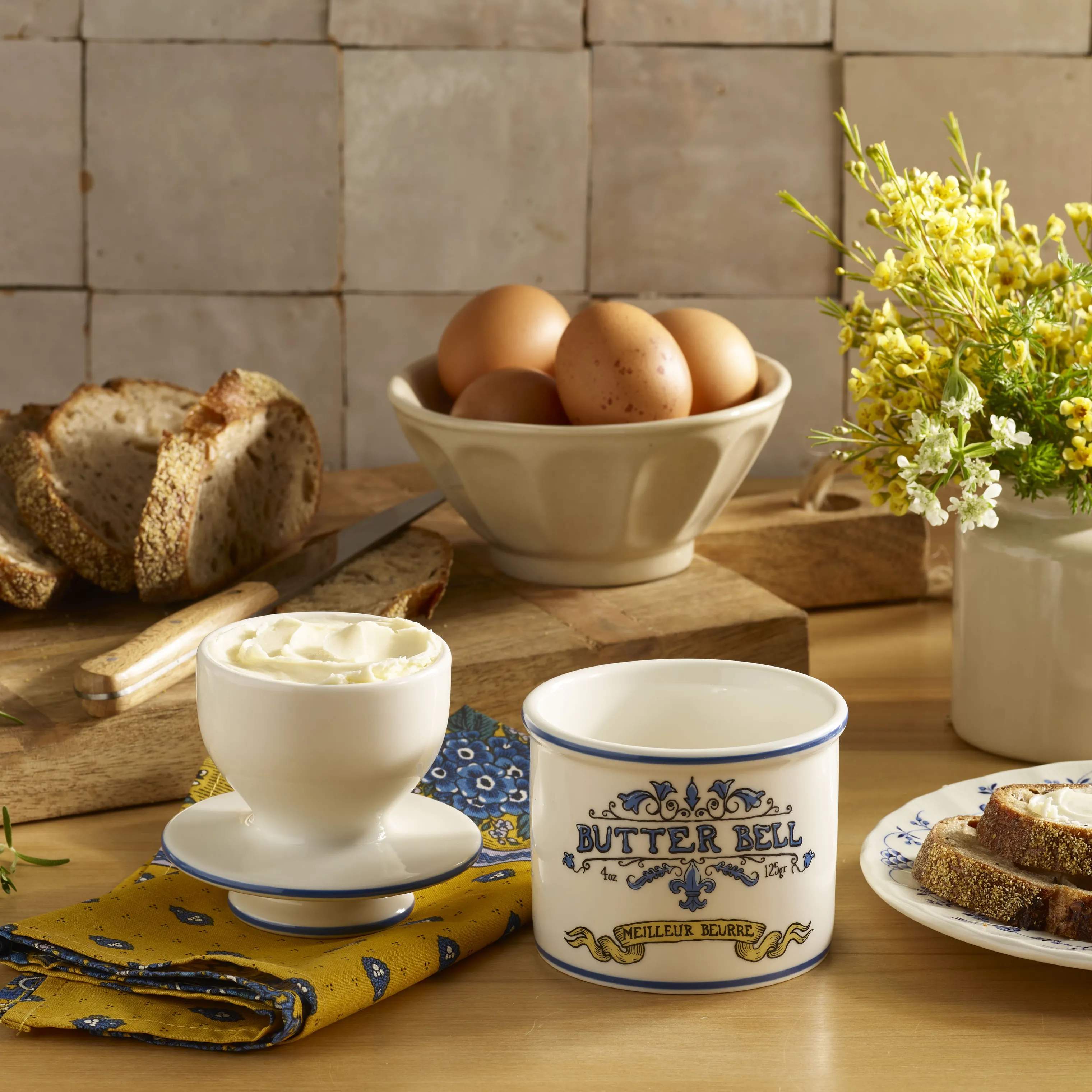 Butter Bell Smørbokse Smørklokke i Hvid/blå/gul, 2