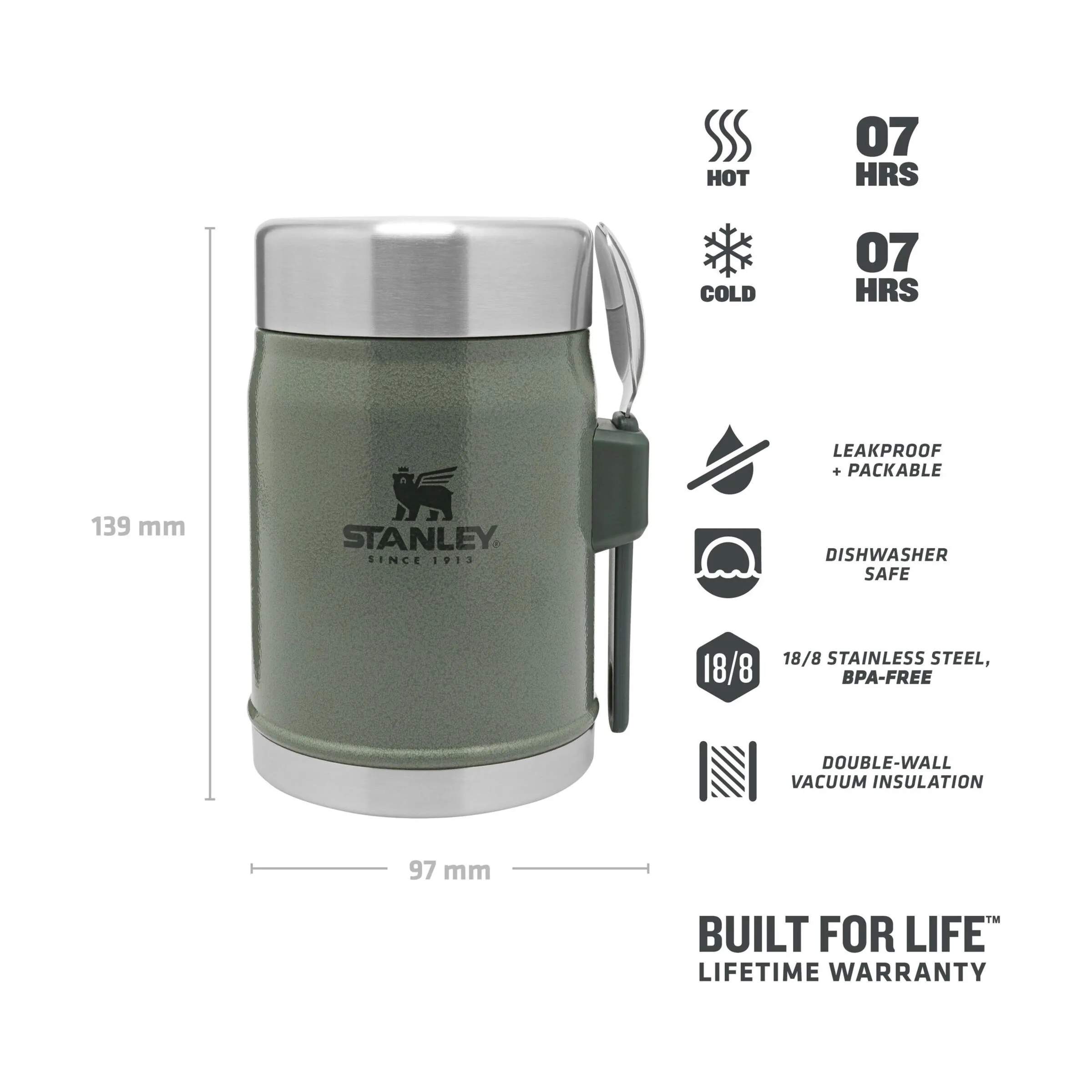 Stanley To go kopper Classic Madtermokande inkl. ske i Hammertone Green, 2