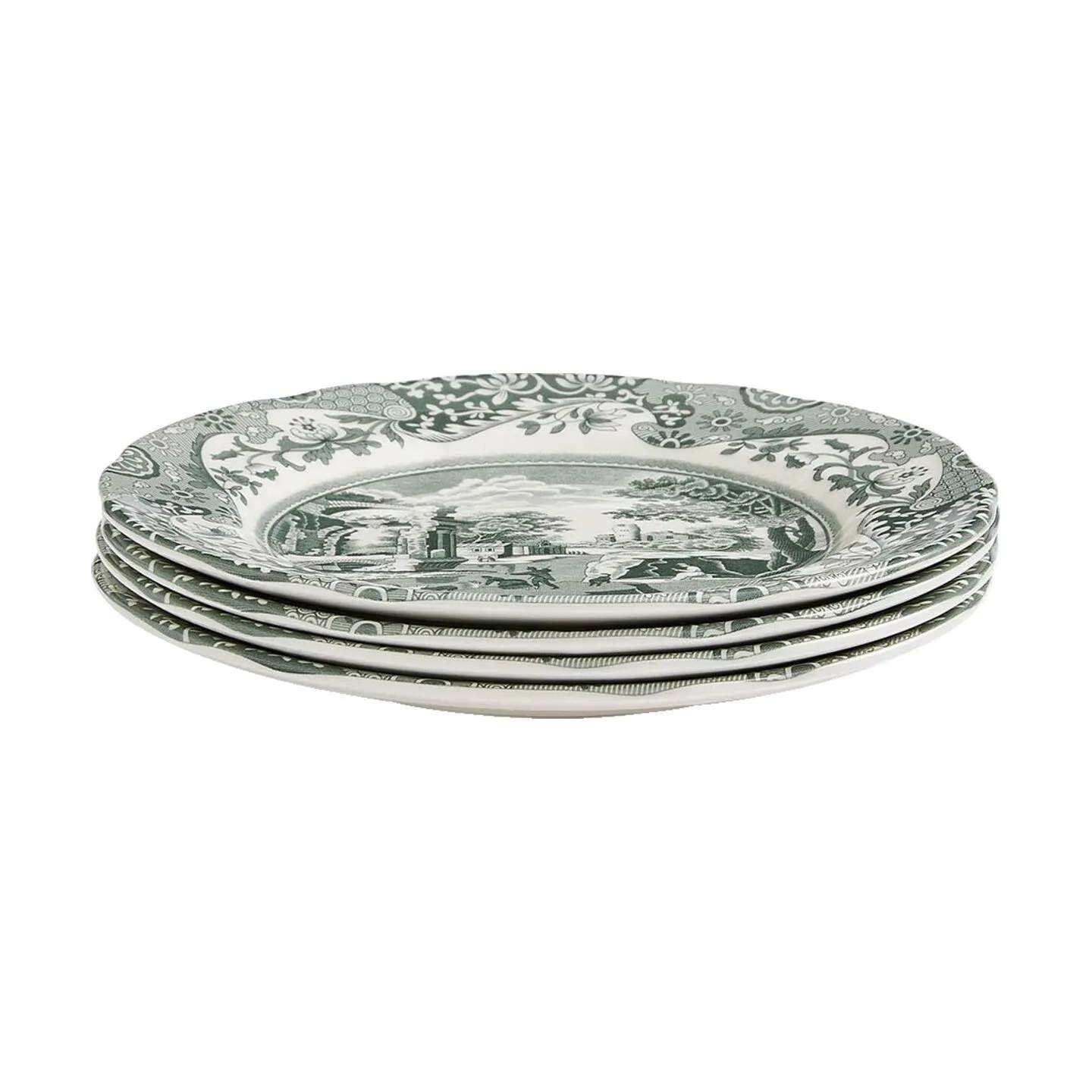 Spode Kagetallerkener Heritage Green Italian Tallerken - 4 stk. i Grøn/hvid, 3