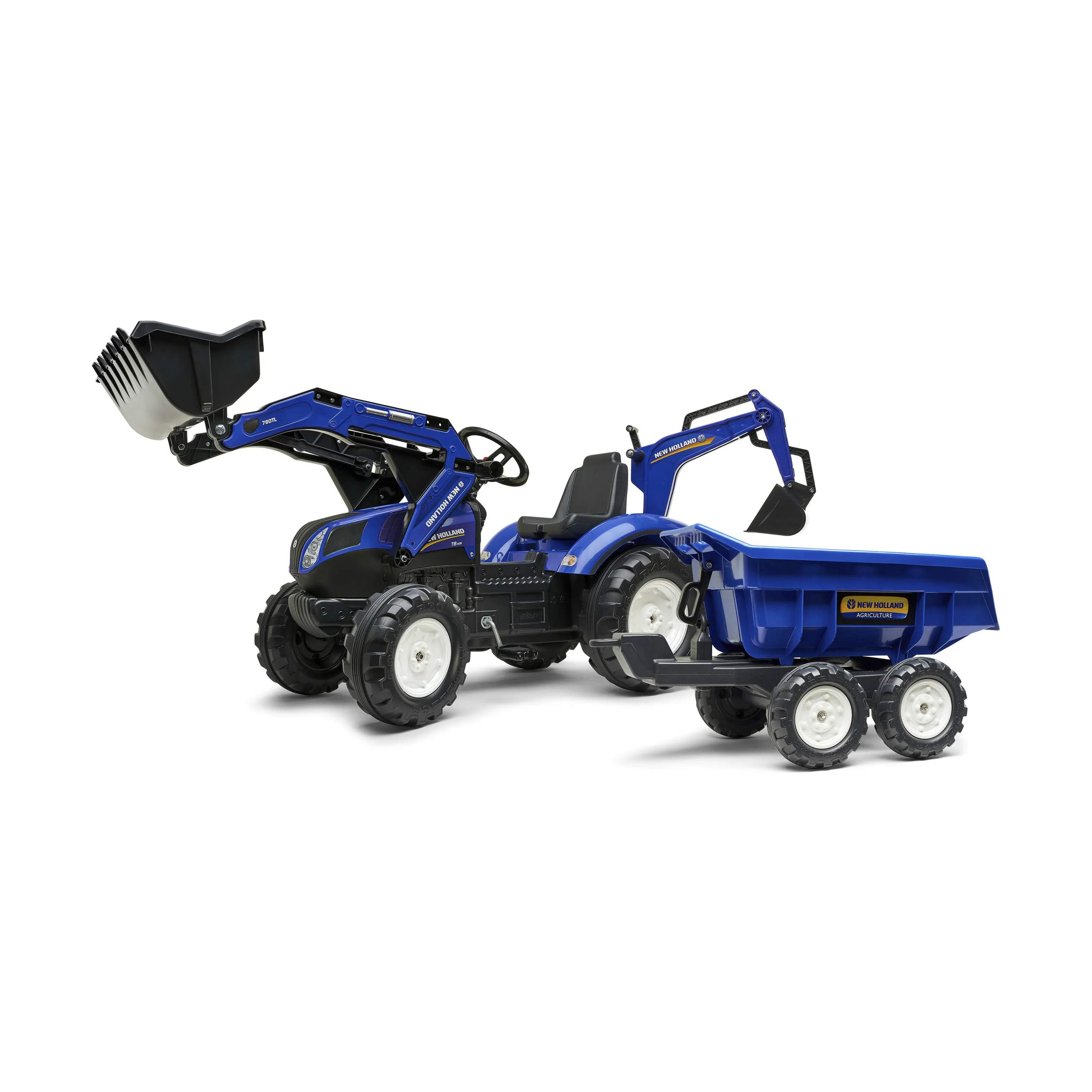FALK Øvrig udeleg Rendegraver med tippelad og vogn - New Holland i blå/sort, 1