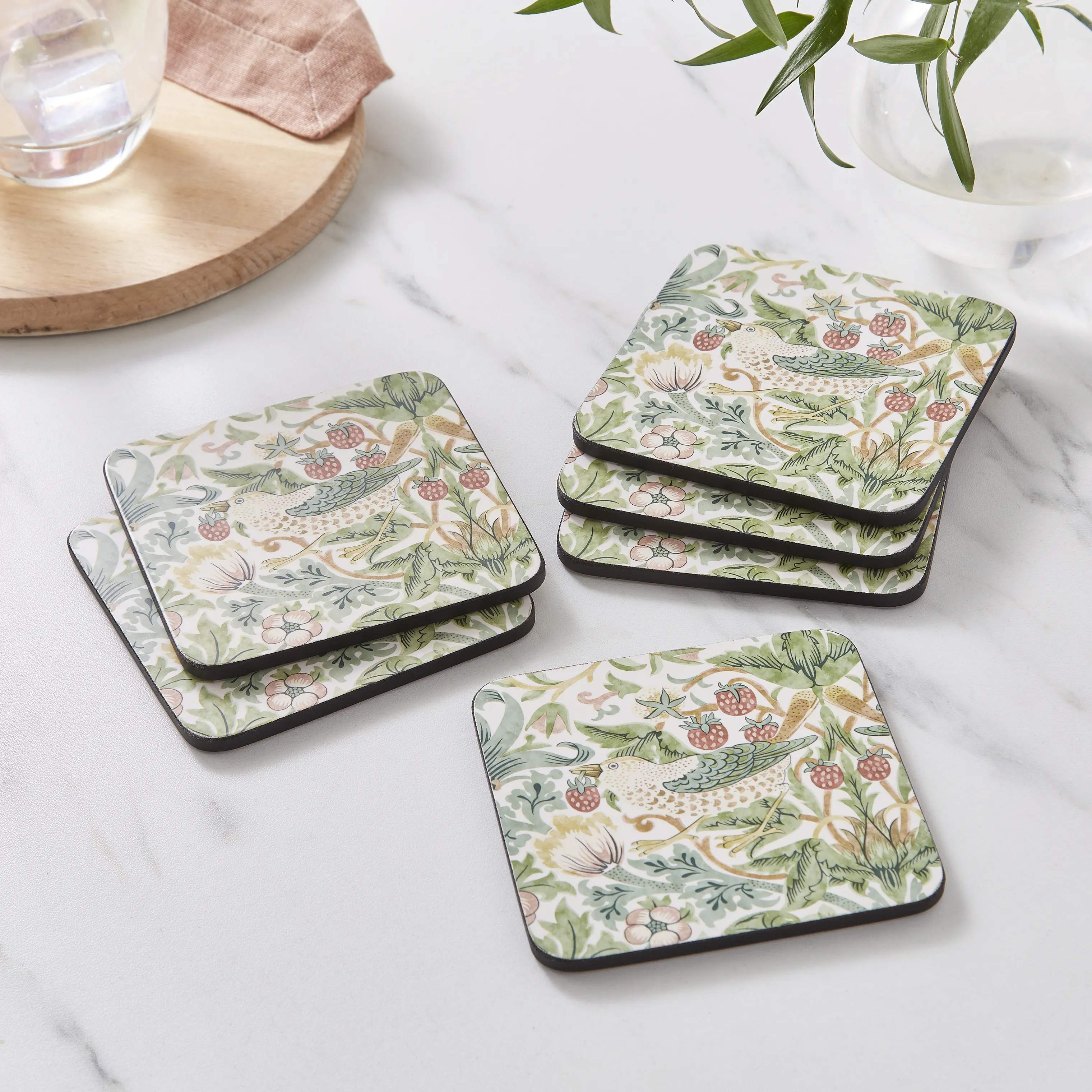 Pimpernel Glasbrikker og coasters Morris & Co Glasbrikker - 6 stk. i Lyserød/Grøn/blå, 2