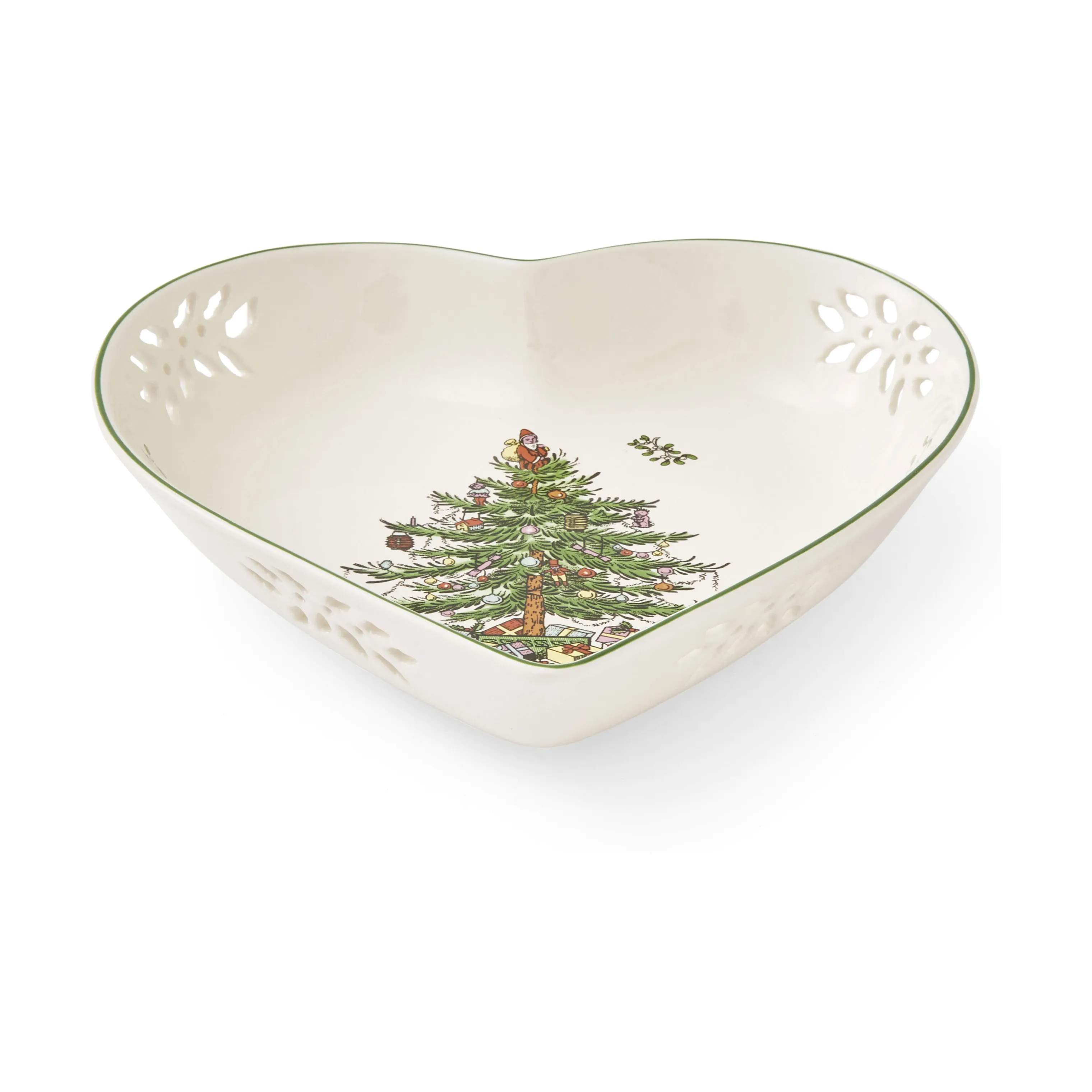 Spode Serveringsfade Christmas Tree Hjertefad i Hvid/grøn/rød, 4