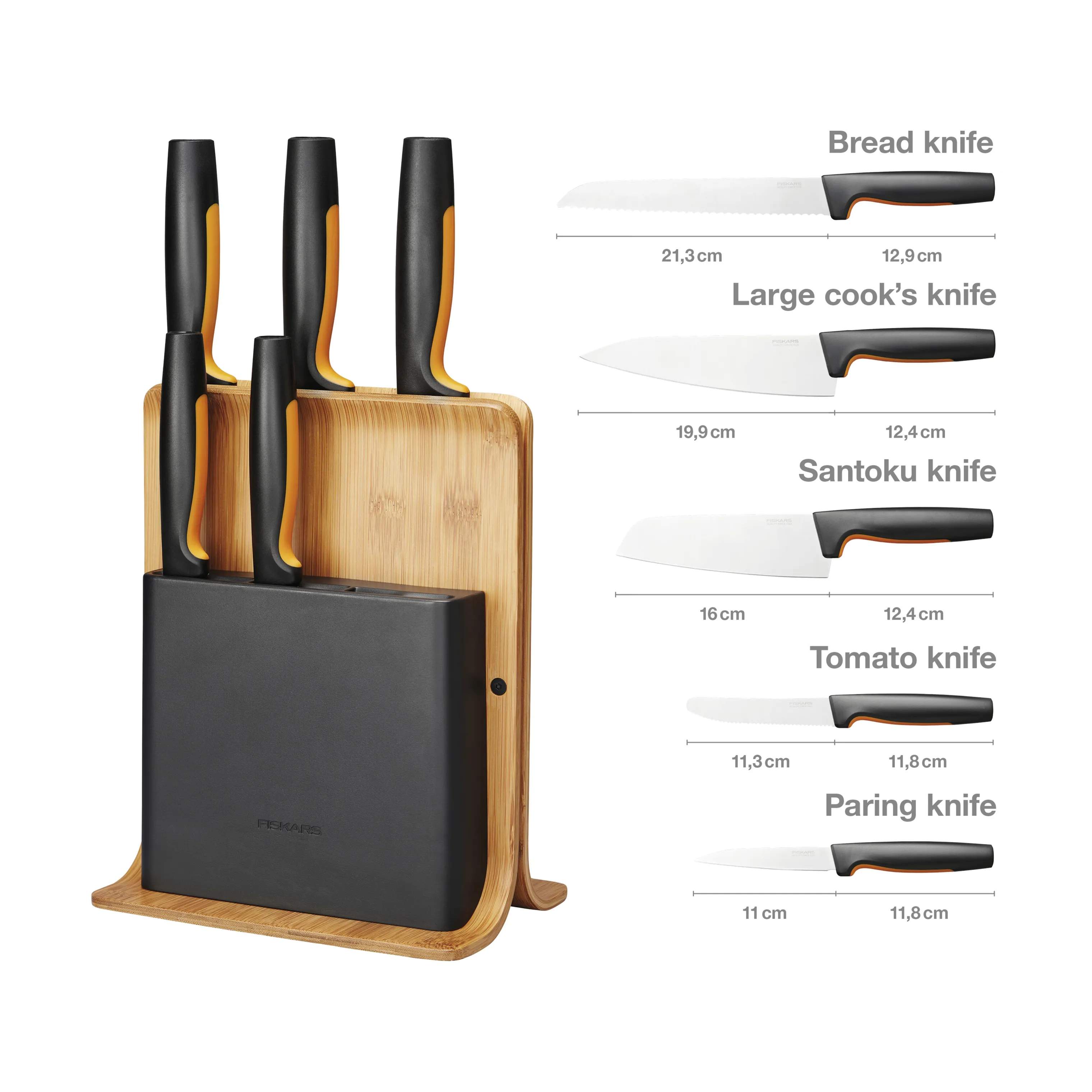 Fiskars Knivblokke med knive Functional Form Knivblok - 6 dele i Brun/Sort/Orange, 4