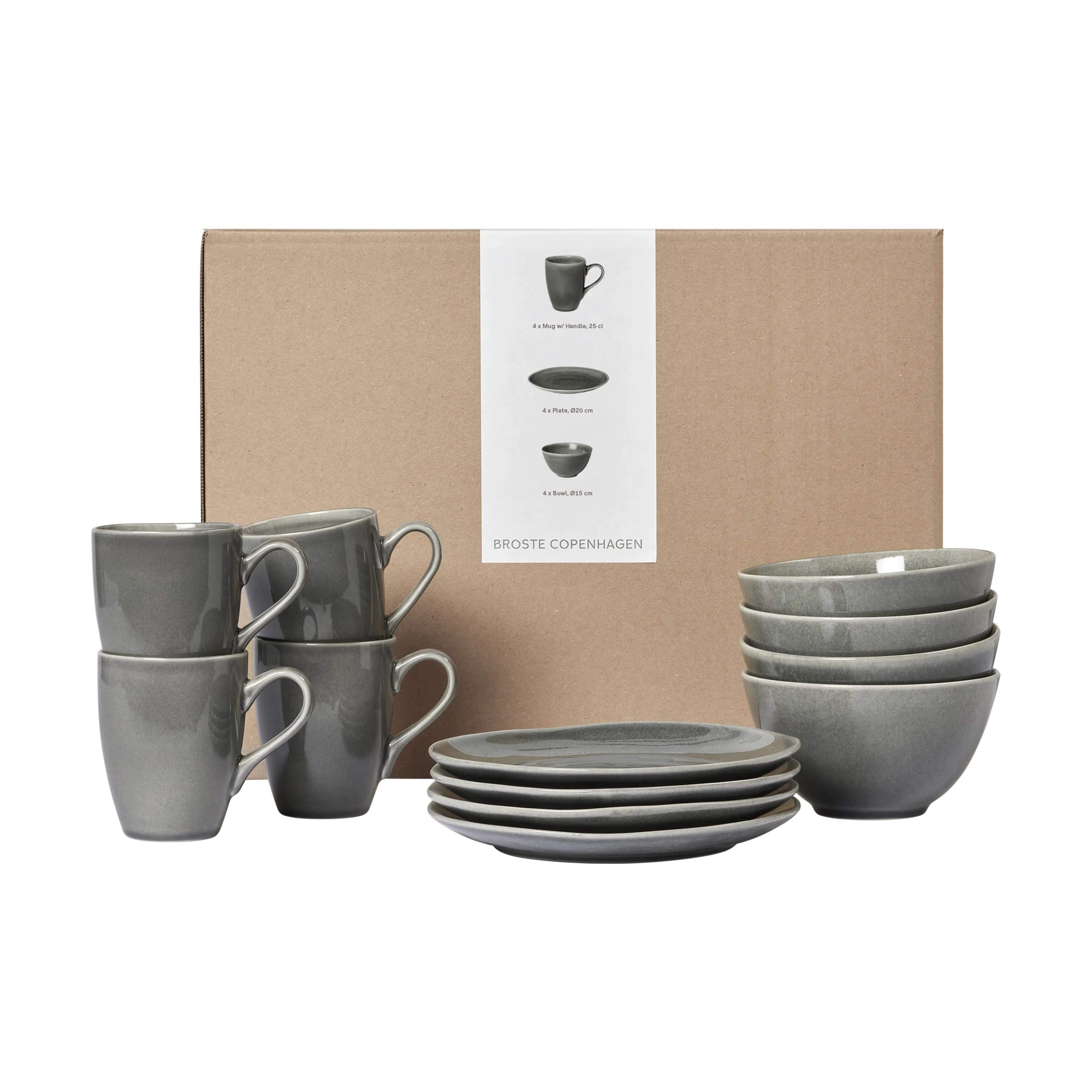 Nordic Rain Morgenmadssæt - 12 dele, grey, large