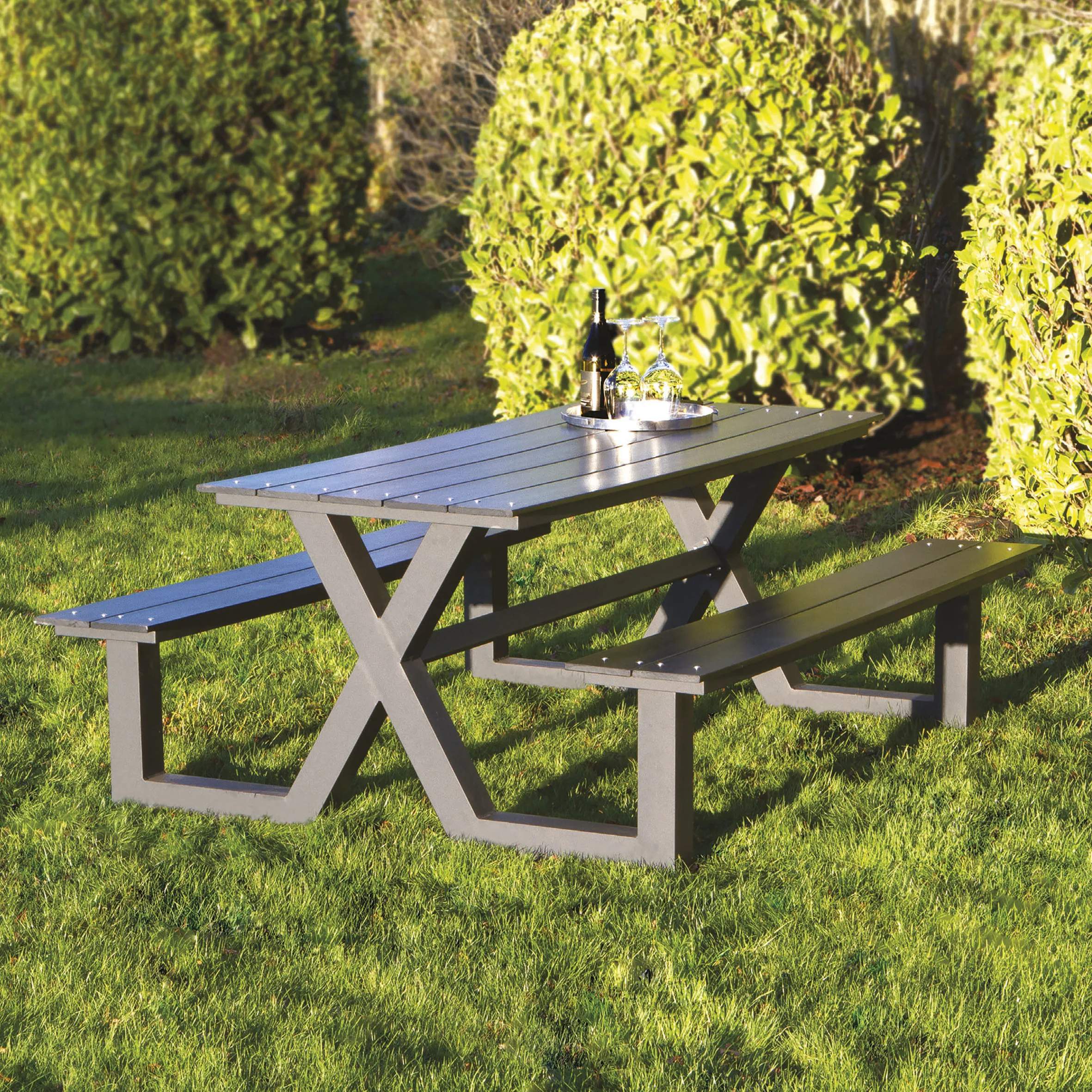 HORTUS Havemøbelsæt X-model Bord-/bænksæt i sort, 2