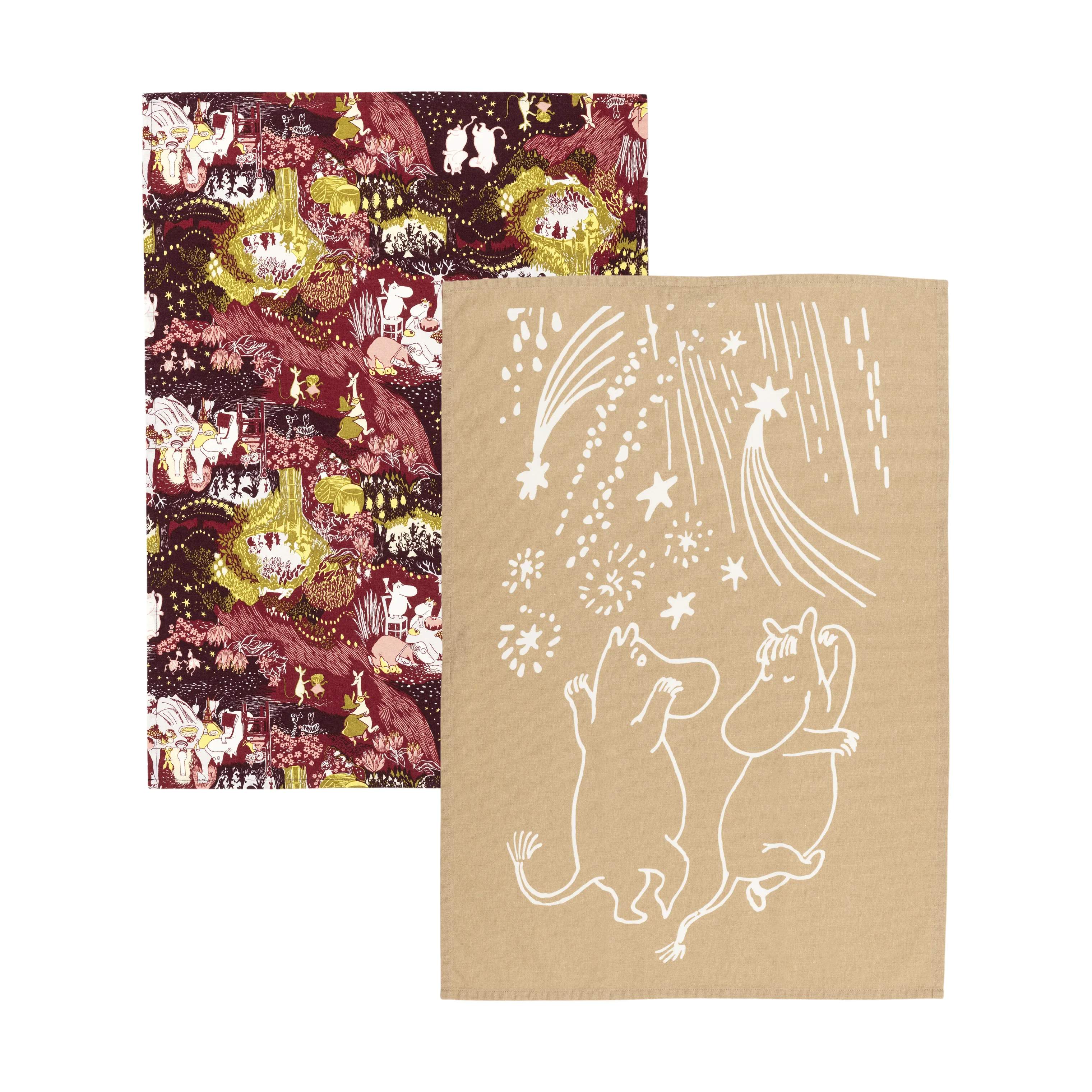 Moomin Arabia Viskestykker Festlige Øjeblikke Viskestykkesæt - 2 stk. i Rød/beige, 1