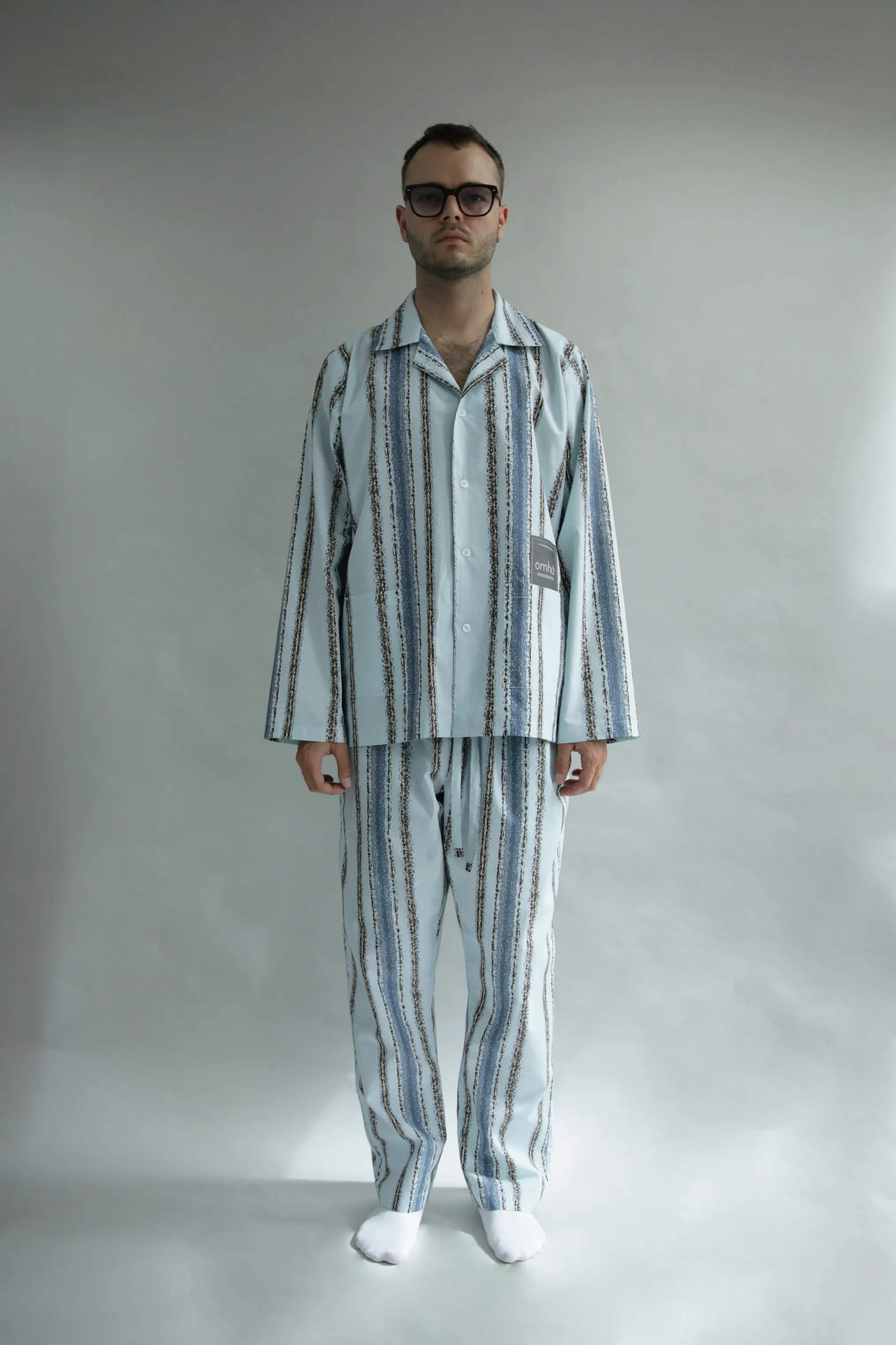 omhu x Mads Barfod Pyjamas Wave Grid Slumber Pyjamasbukser i Aqua, M/L, 7