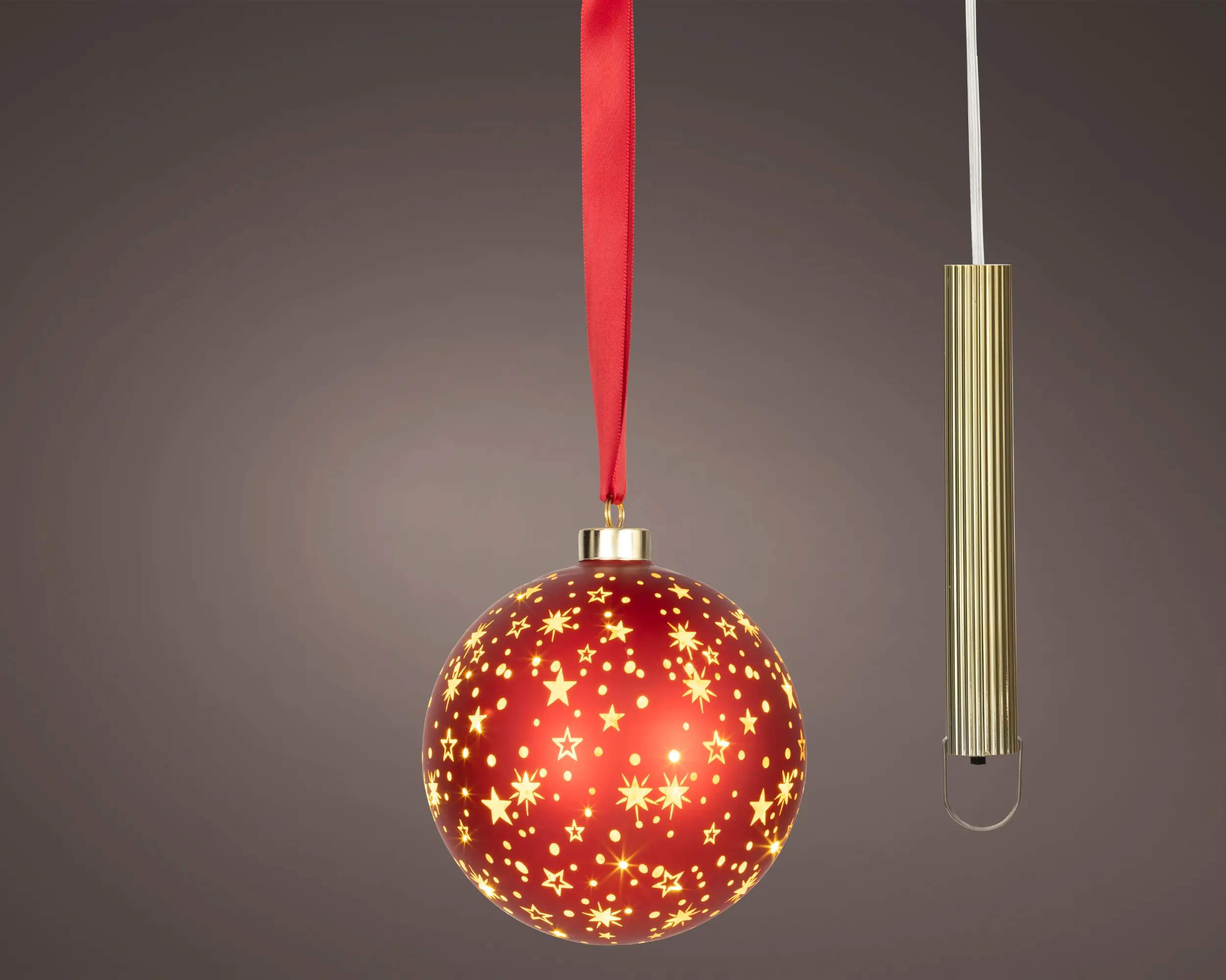 Casa Christmas Juleophæng LED Glaskugle i Rød, 14 cm, 2