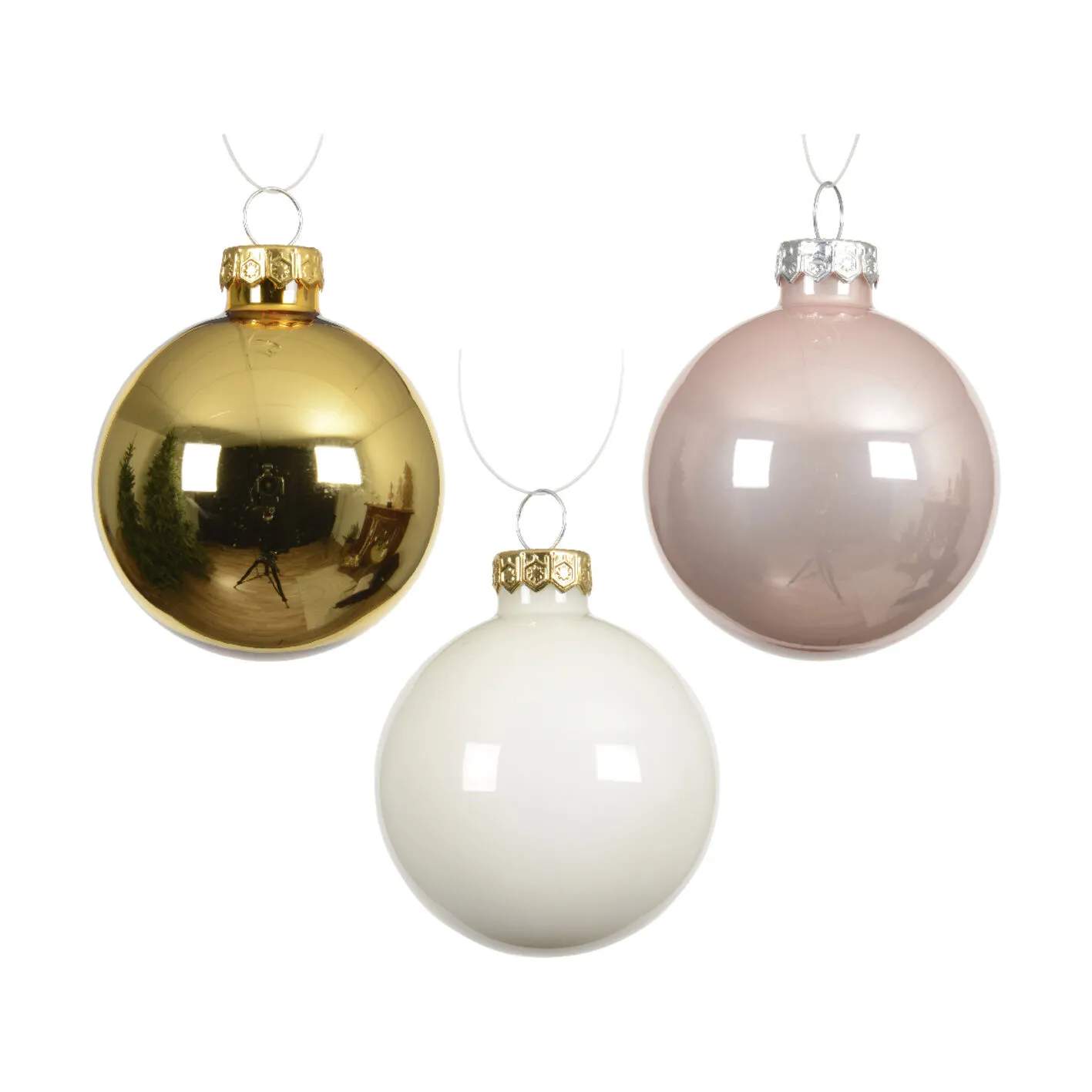Julekugler - 20 stk., guld/rosa/hvid, large