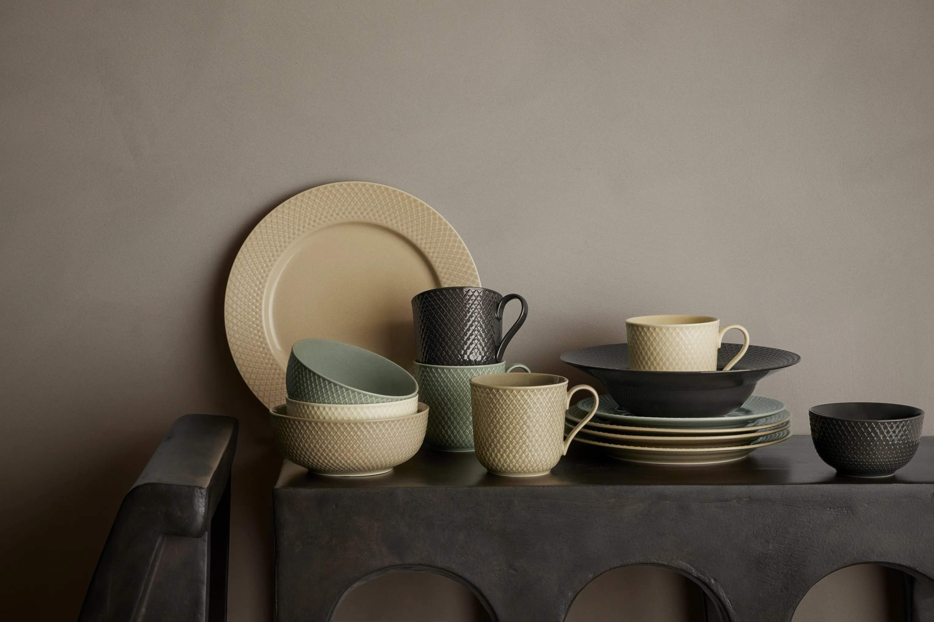 Lyngby Porcelæn Krus og kopper med hank Rhombe Earth Krus m. hank i Clay, 4