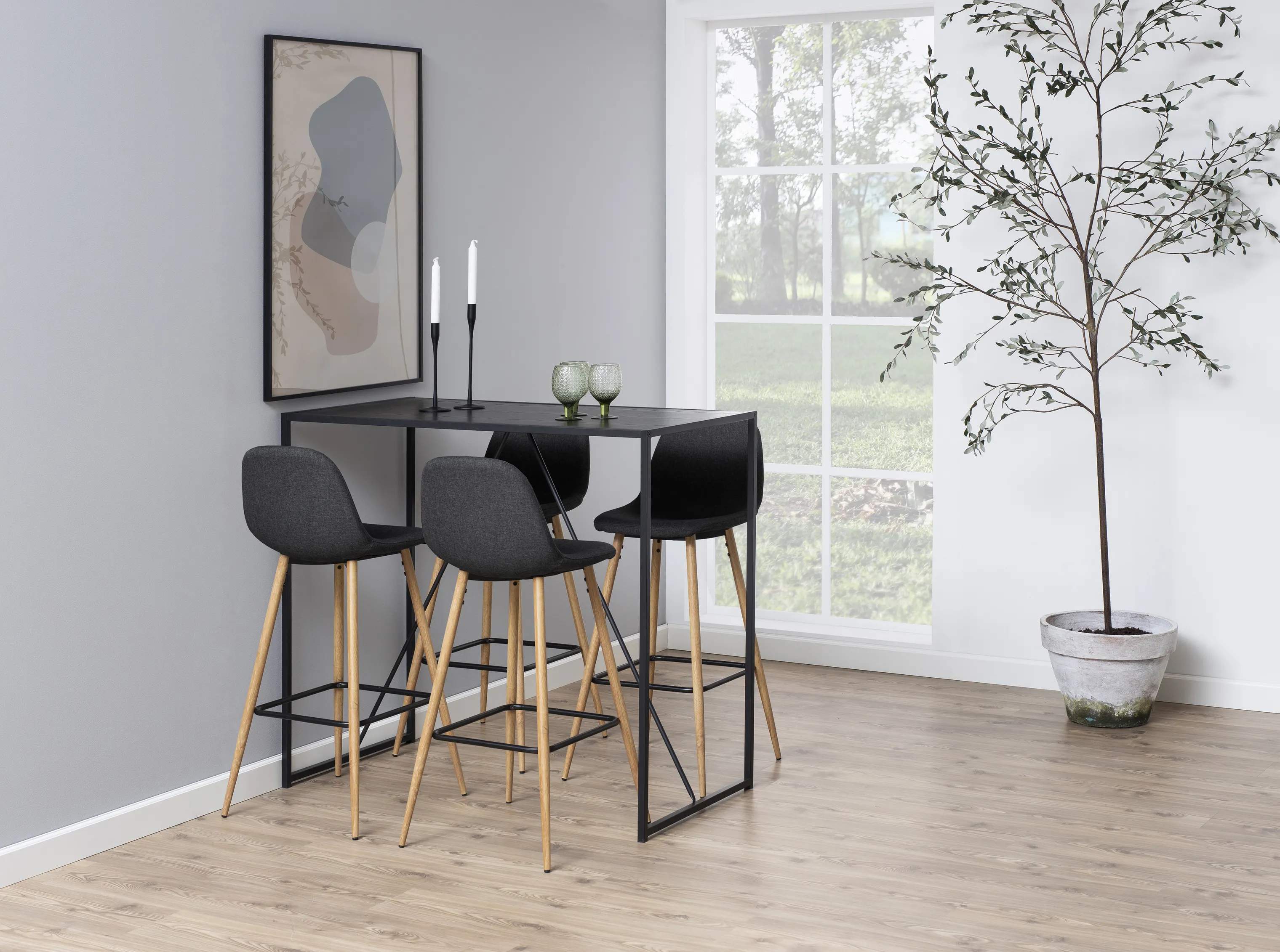 CASA Living Barstole Wilma Barstol - 2 stk. i Mørkegrå/eg, 2
