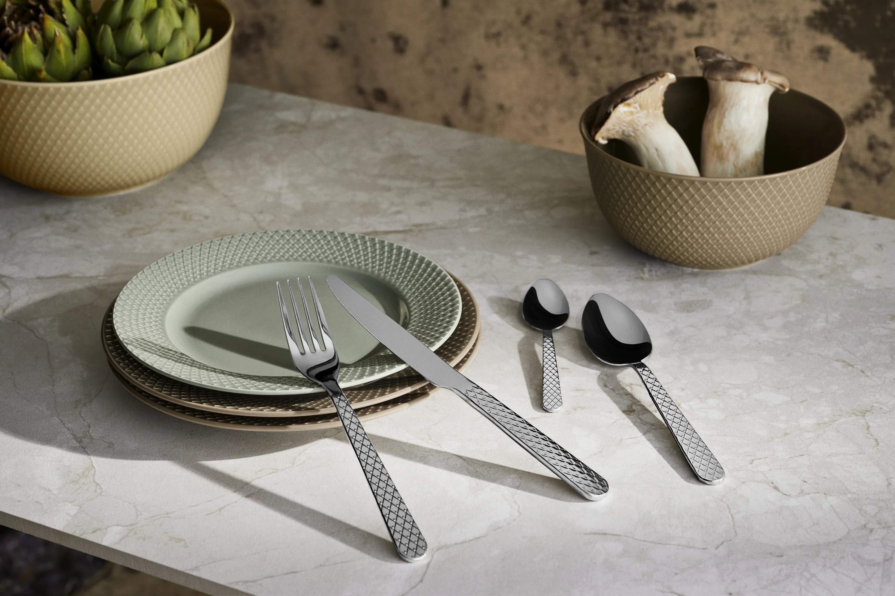 Lyngby Porcelæn Frokosttallerkener Rhombe Earth Frokosttallerken i Moss, 6