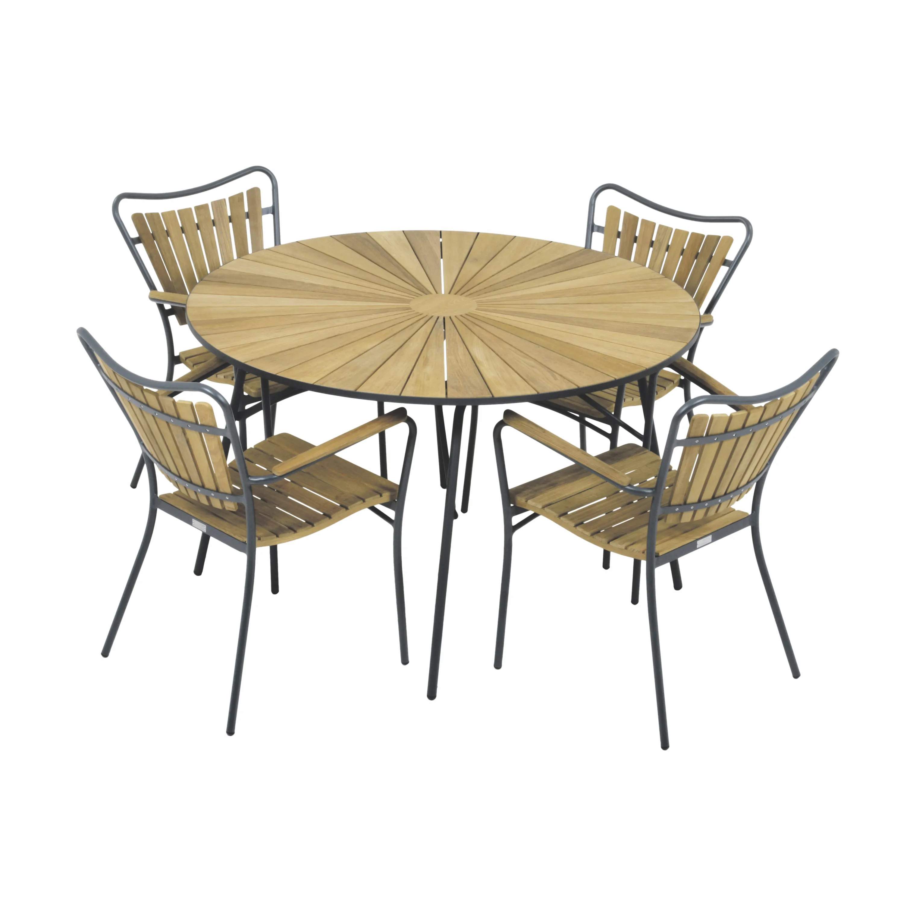 Marguerit Havemøbelsæt - 1 bord og 4 stole, antracit/teak, large