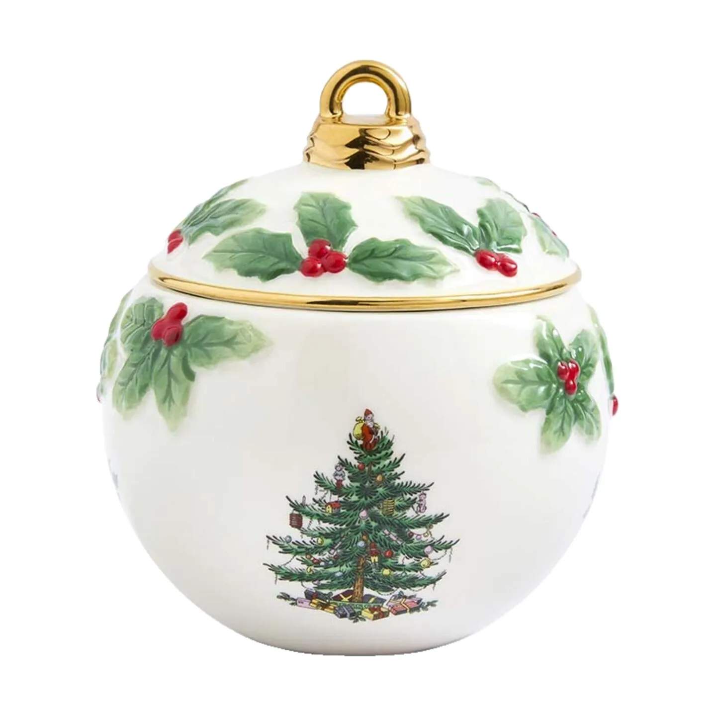 Spode Krukker med låg Christmas Tree Slikskål med låg i Rød/grøn/hvid, 1