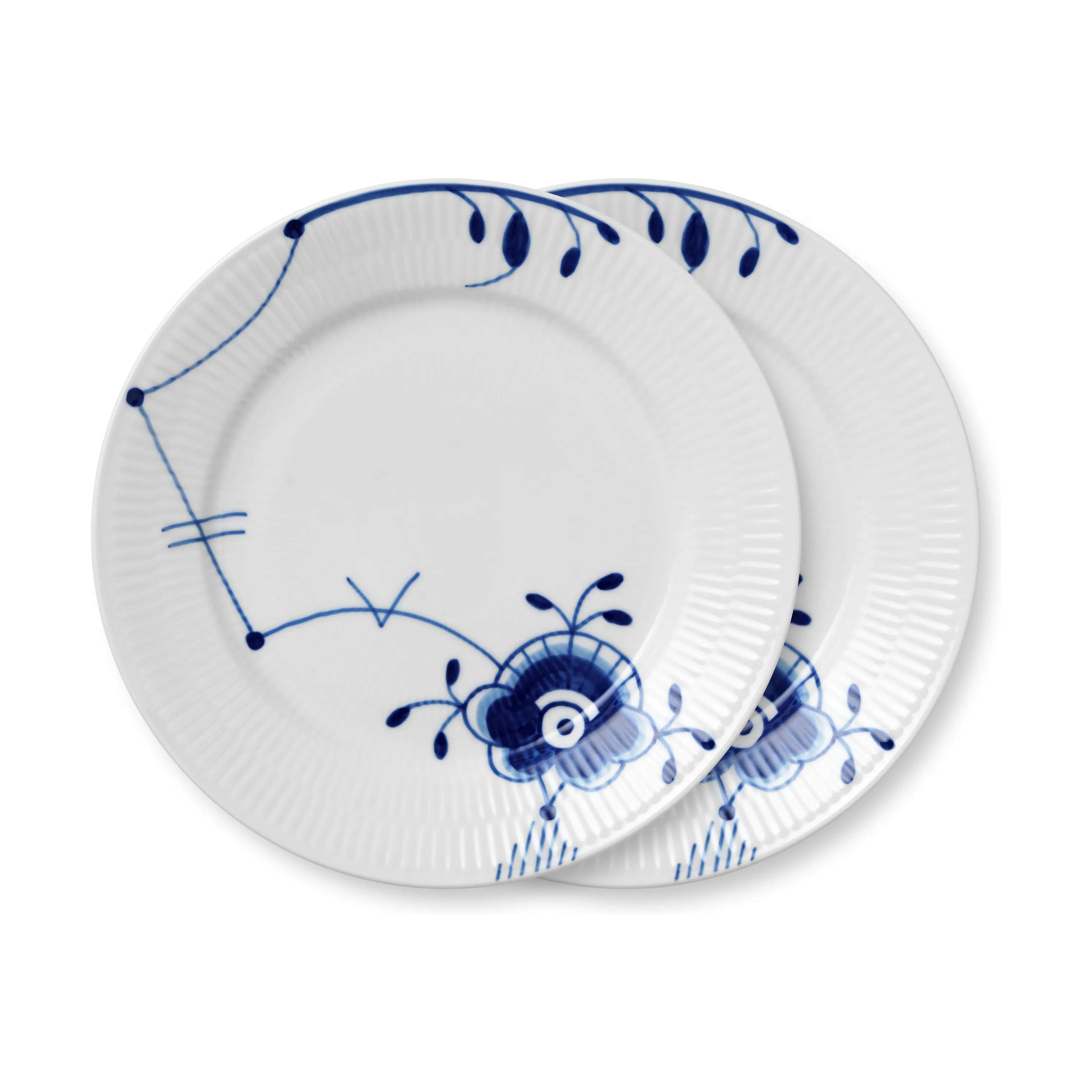 Royal Copenhagen Frokosttallerkener Blå Mega Riflet Frokosttallerken #6 - 2 stk. i Hvid/blå, 1