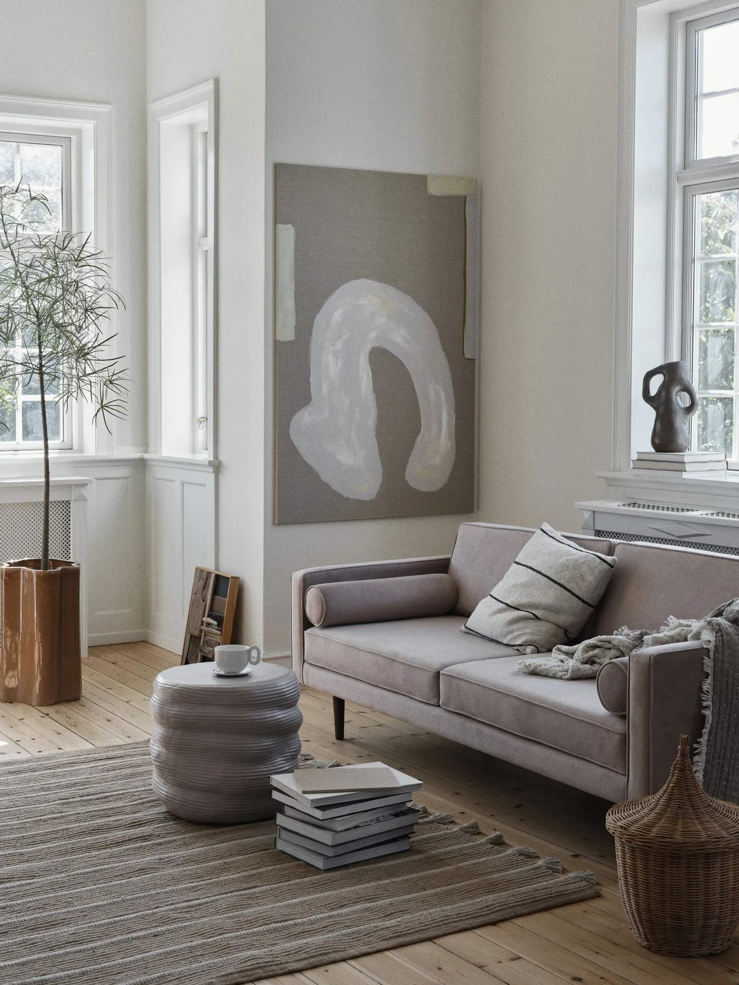 Broste Copenhagen Hovedpudebetræk Sigrid Pudebetræk i Light Beige/Black, B40 x L60 cm, 2