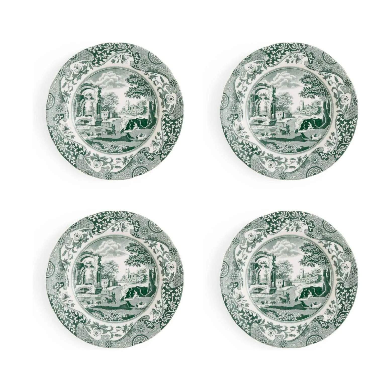 Spode Kagetallerkener Heritage Green Italian Tallerken - 4 stk. i Grøn/hvid, 1