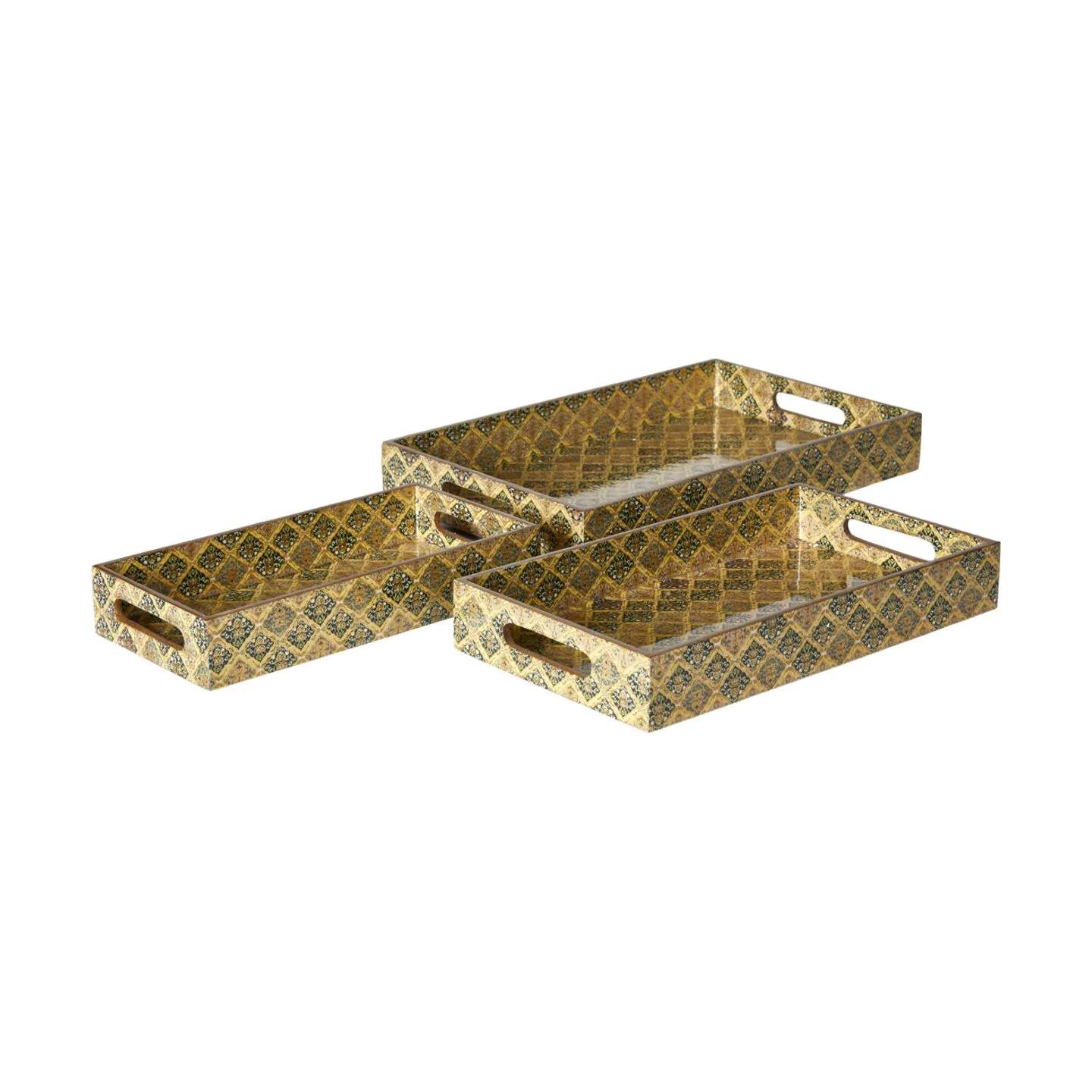 Ornament Bakke - 3 stk., guldfarvet/sort, large