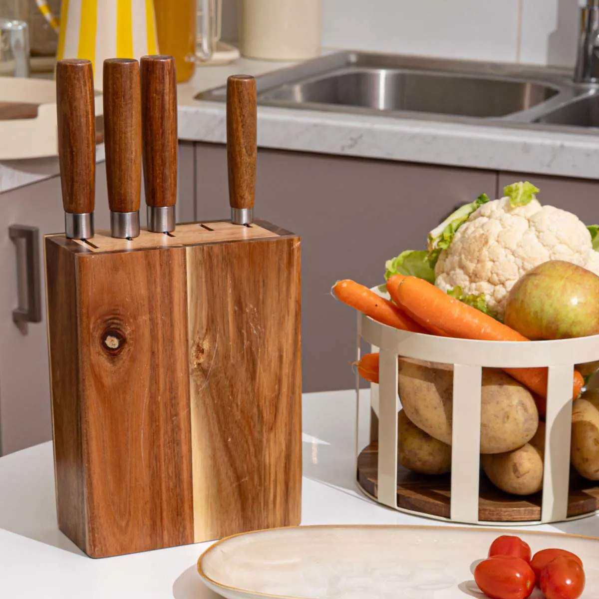 Estia Home Knivblokke med knive Allure Knivblok - 6 dele i Natural, 2