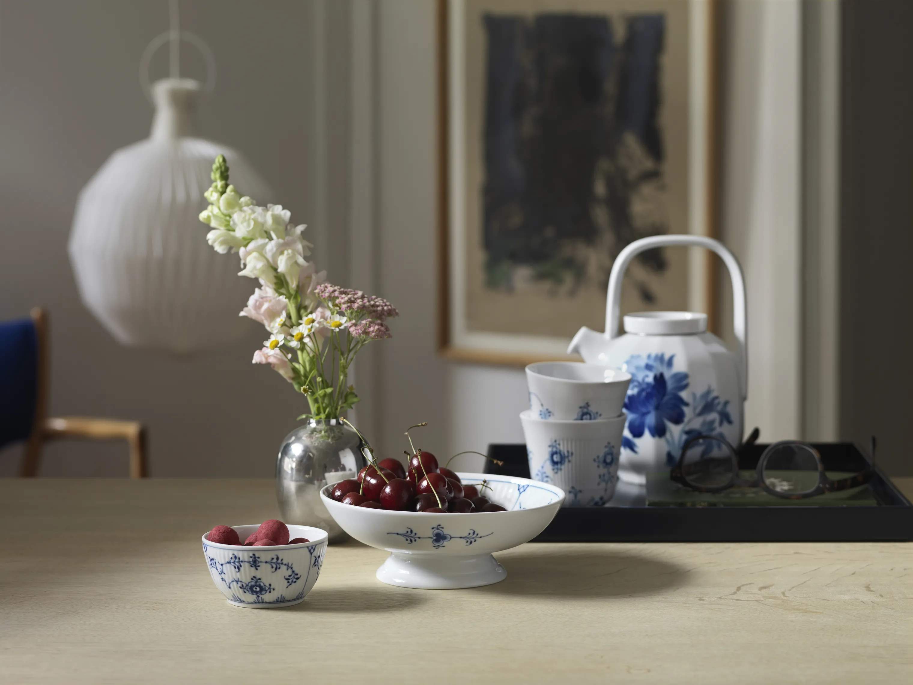 Royal Copenhagen Serveringsskåle Musselmalet Riflet Skål i Hvid/blå, 8,5 cm, 3