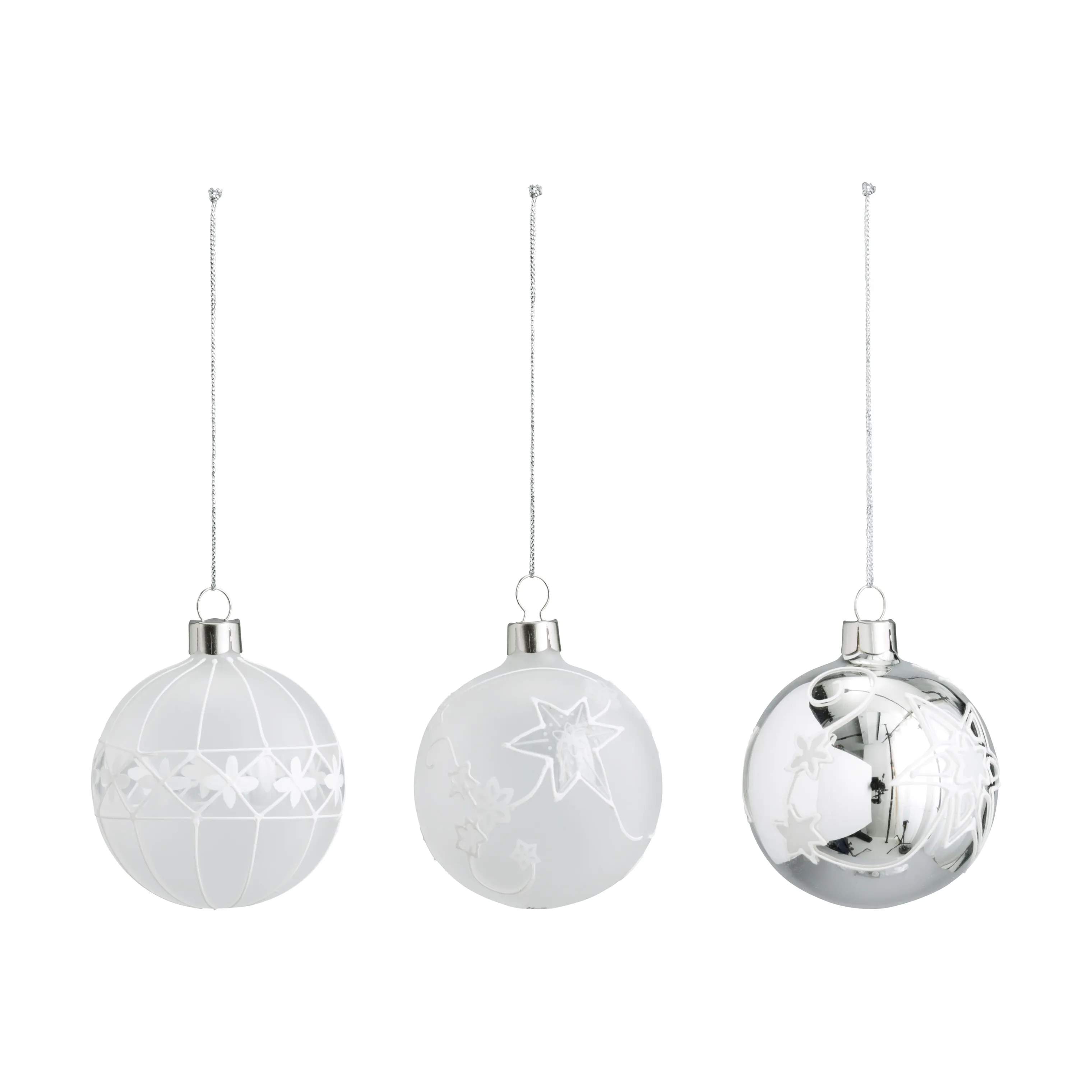 Jette Frölich Design Julekugler Julekugler - 3 stk. i Hvid / Sølv, 1