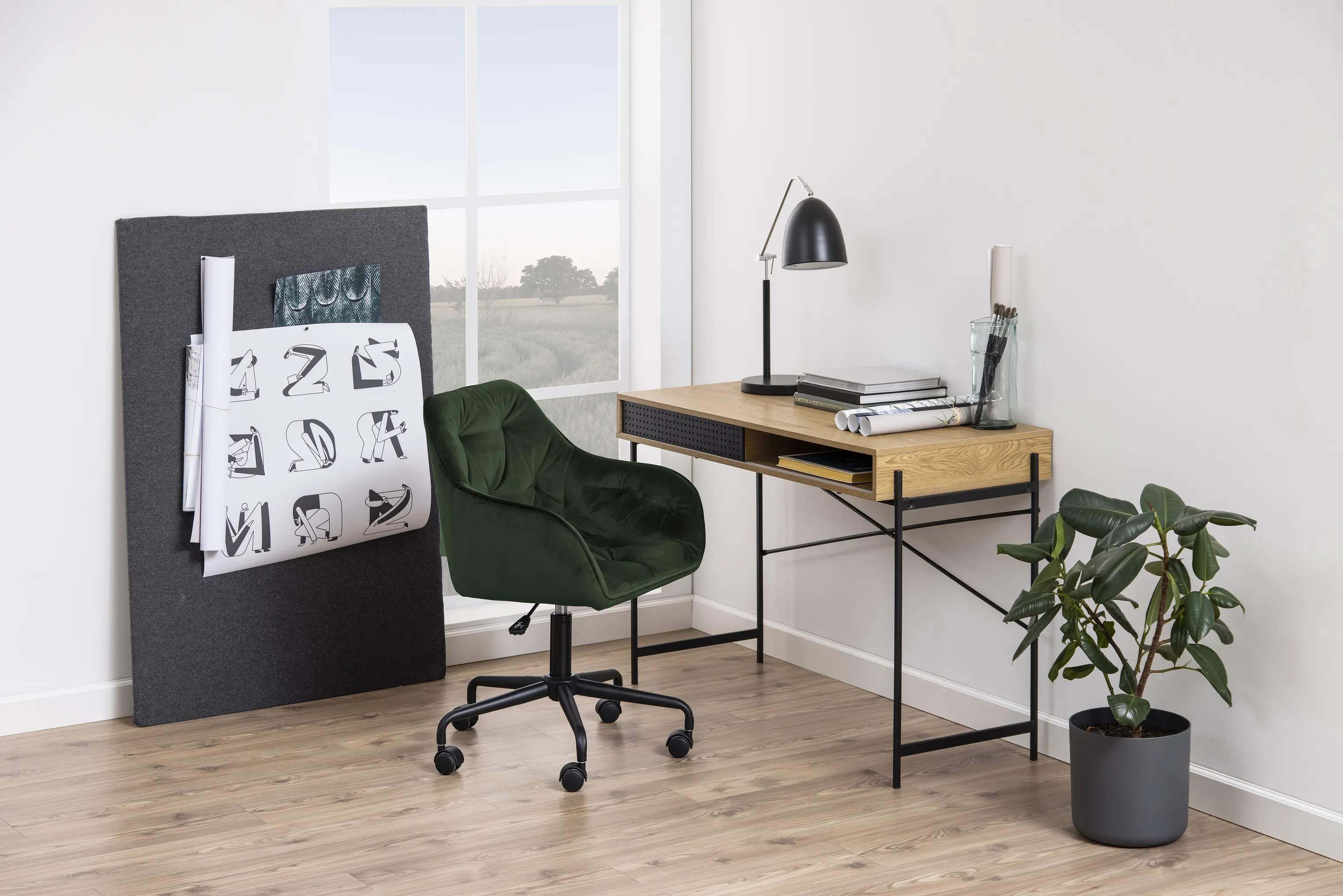 CASA Living Skrivebordsstole Brooke Skrivebordsstol i Skovgrøn/sort, 2