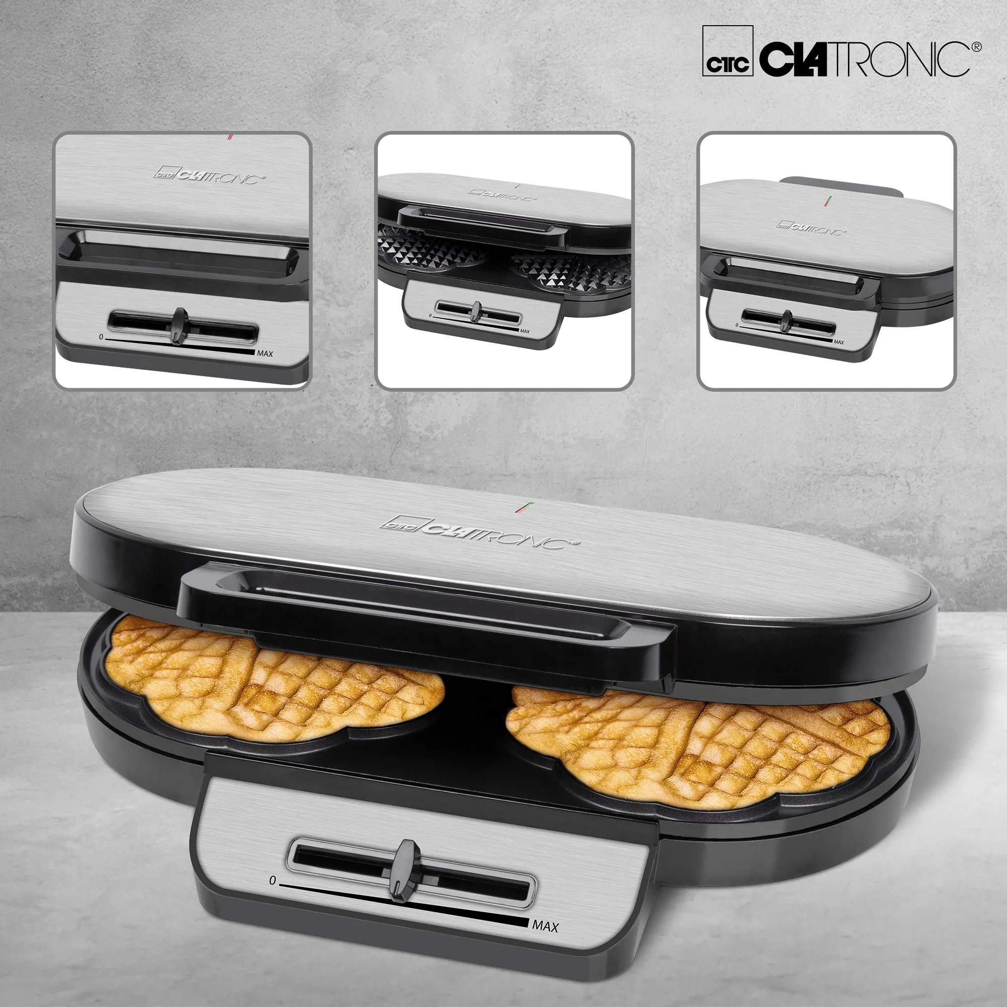 Clatronic Vaffeljern Dobbelt Vaffeljern i Stål, 2
