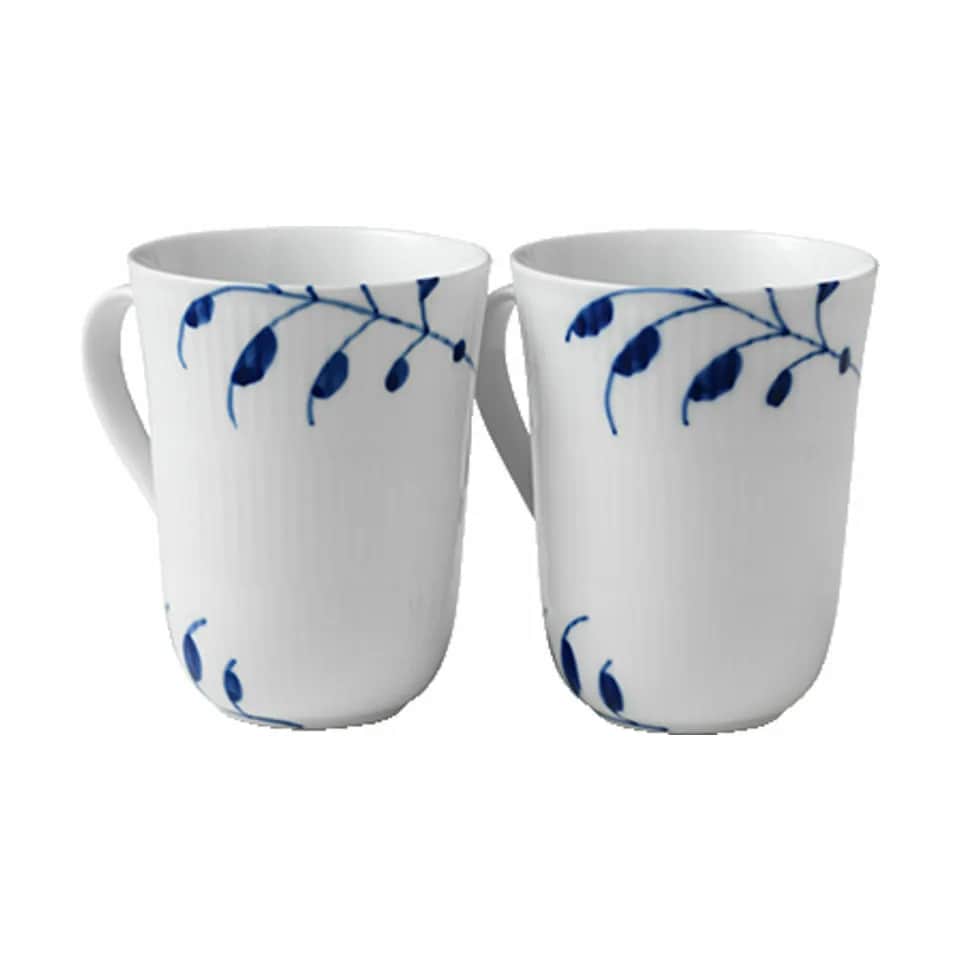 Royal Copenhagen Krus og kopper med hank Blå Mega Riflet Krus - 2 stk. i Koboltblå/hvid, 36 cl, 4