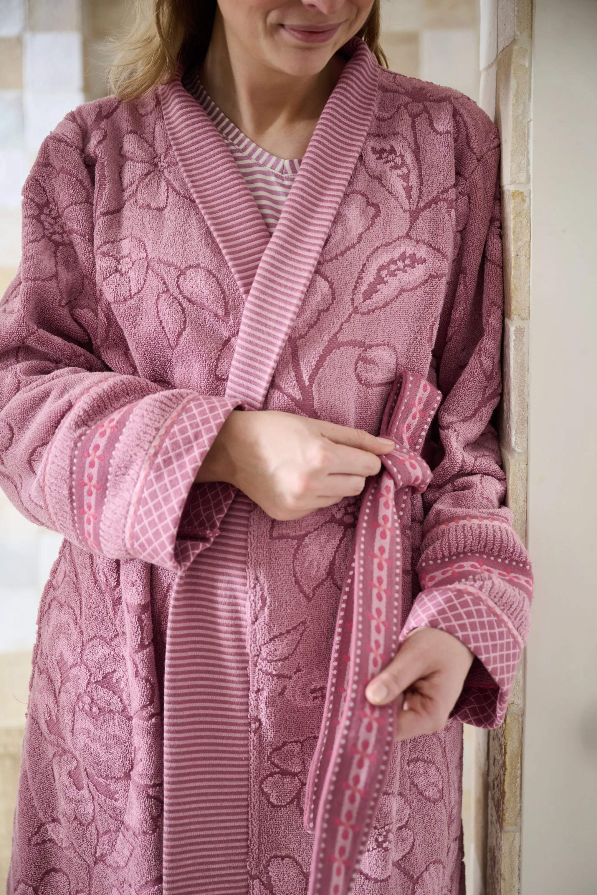 PIP Studio Morgenkåber Jasmin Jacquard Badekåbe i Light Pink, Str. M, 2