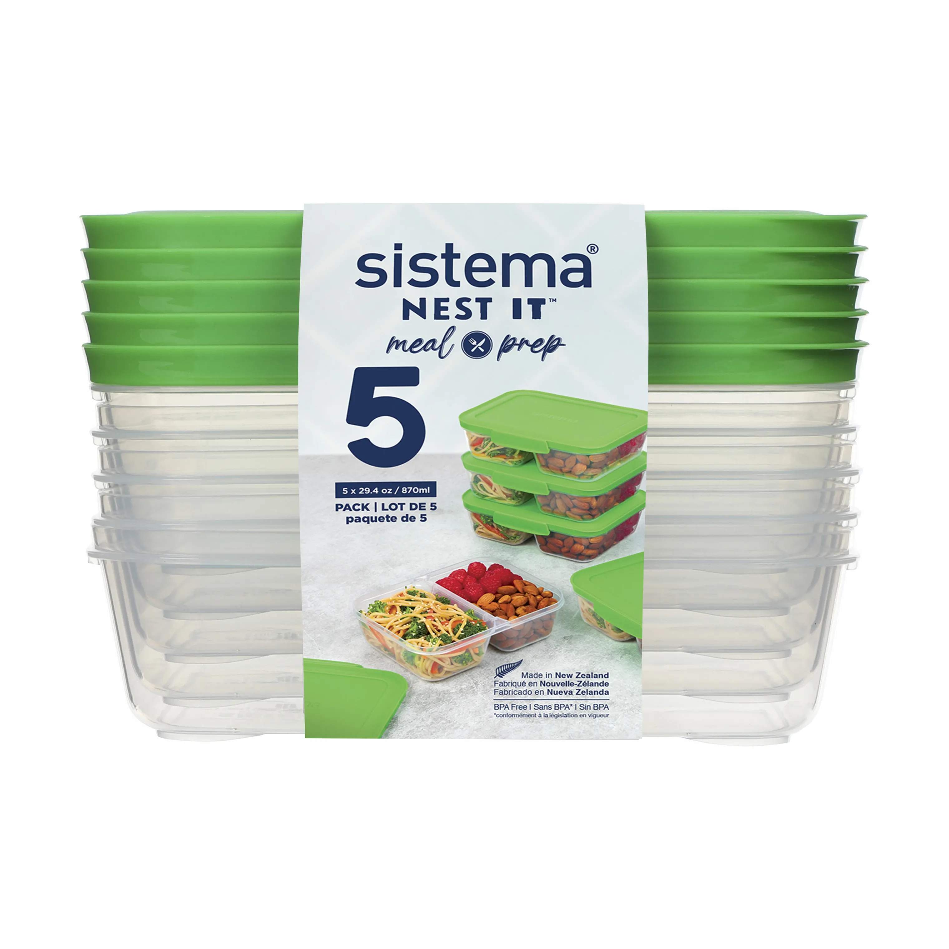 Nest It Meal Prep Opbevaringsboks - 5 stk., leaf green, large