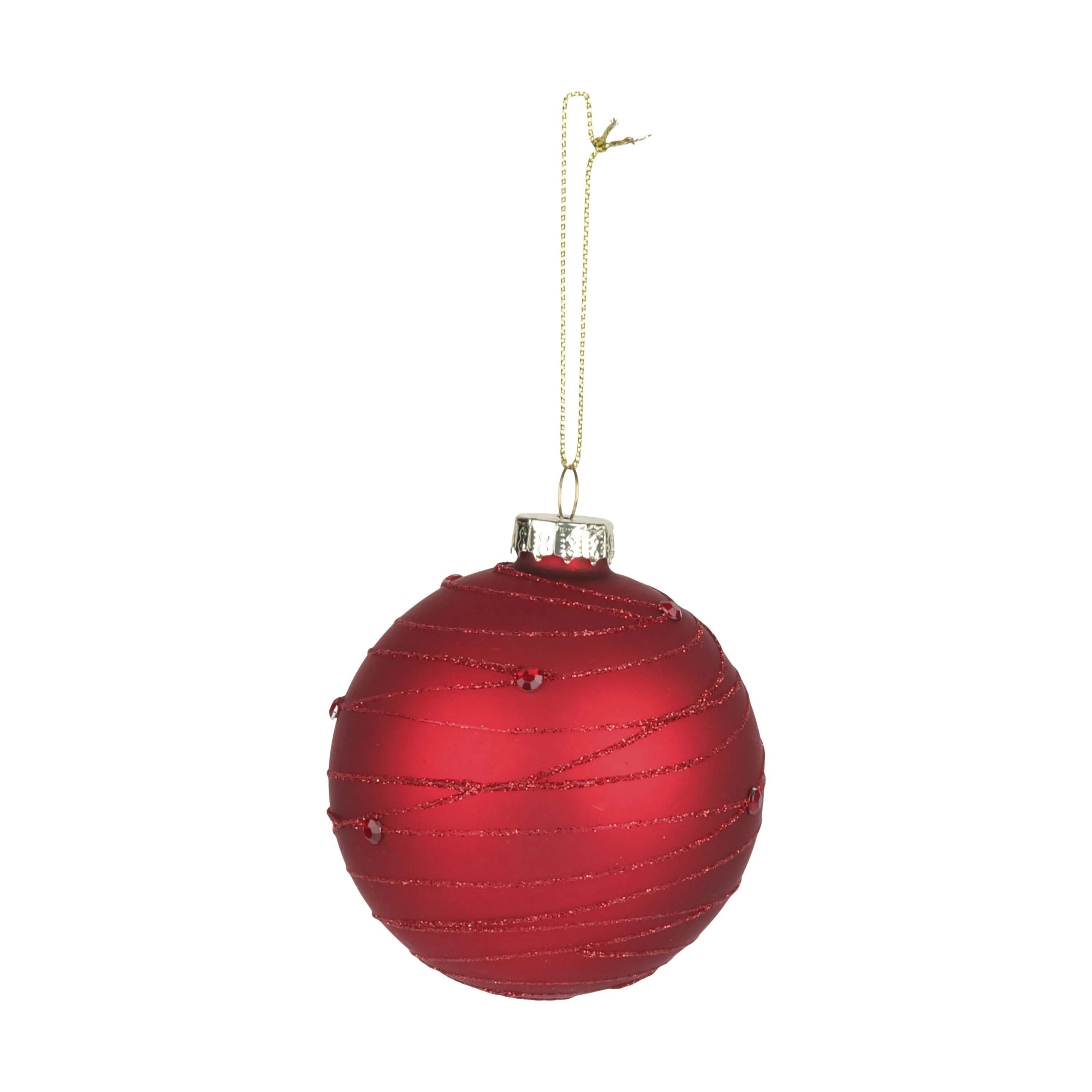 Julekugle, mat rød/rød glimmer, large