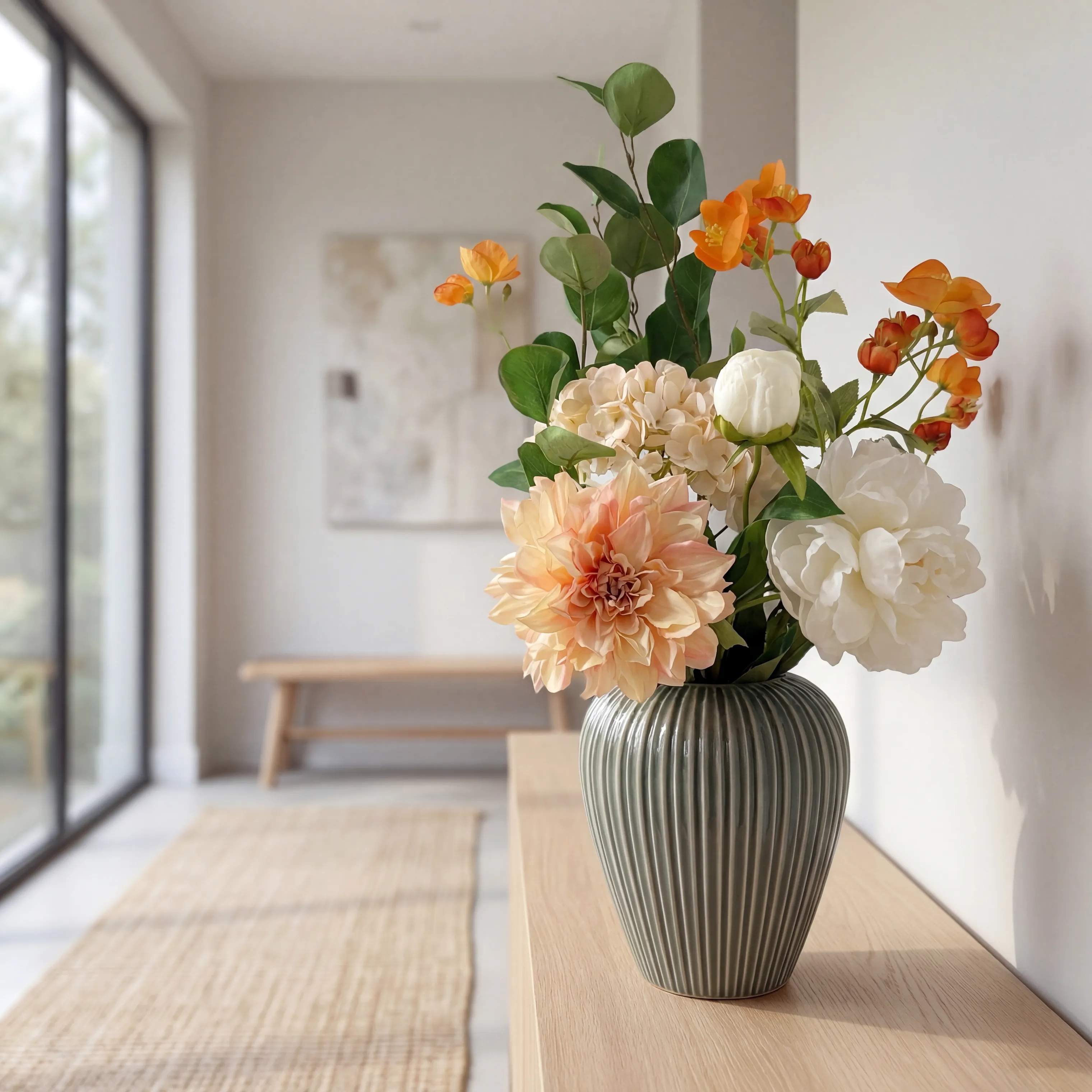 everbloom Kunstige blomster Kunstig Blomsterbuket i Orange/Hvid, 5