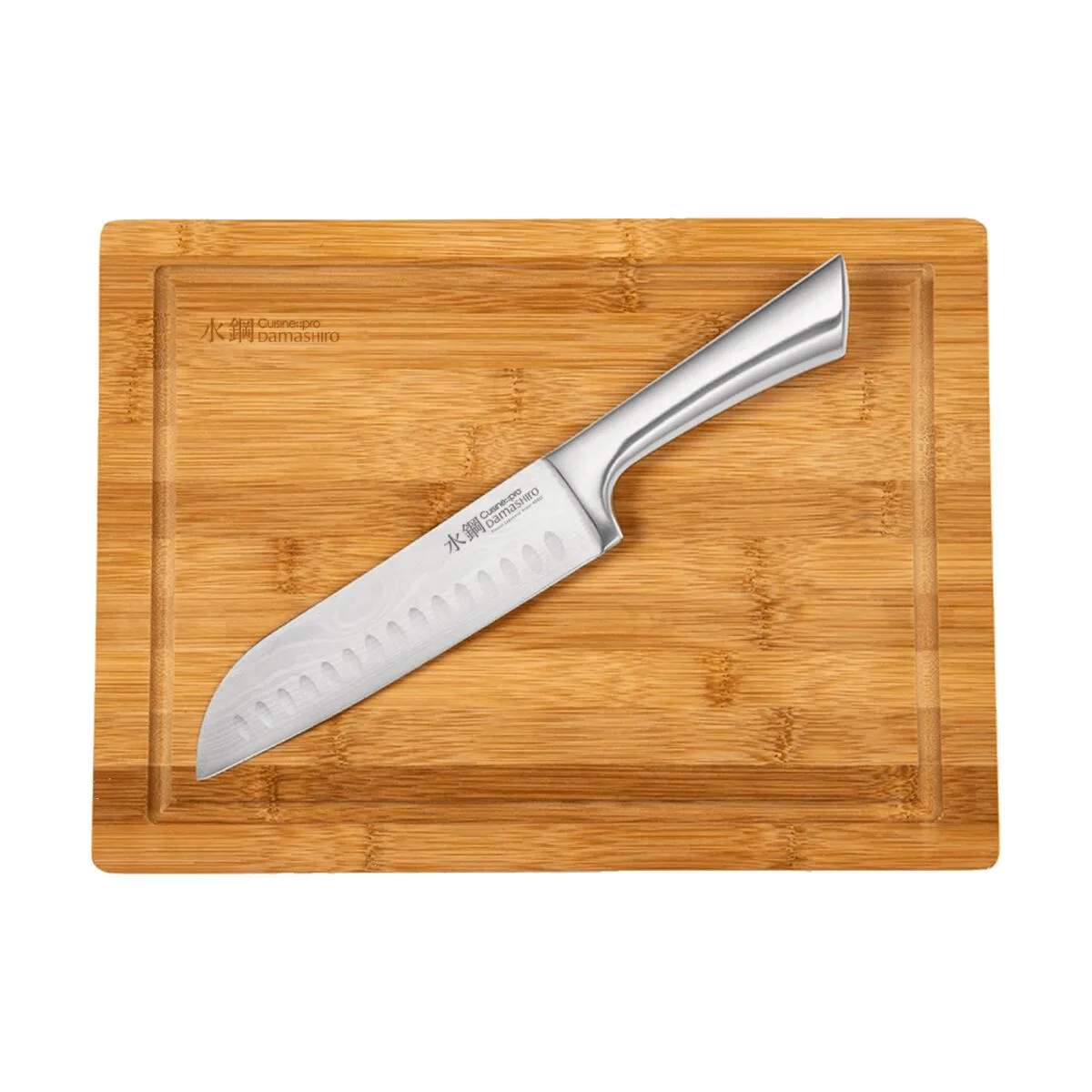Damashiro® Santokukniv og skærebræt, sølvfarvet/natur, large