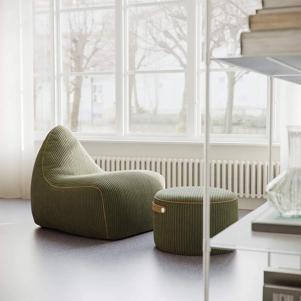 SACKit Lænestole Sækkestol med Puf - 2 dele i Corduroy Olive, 2