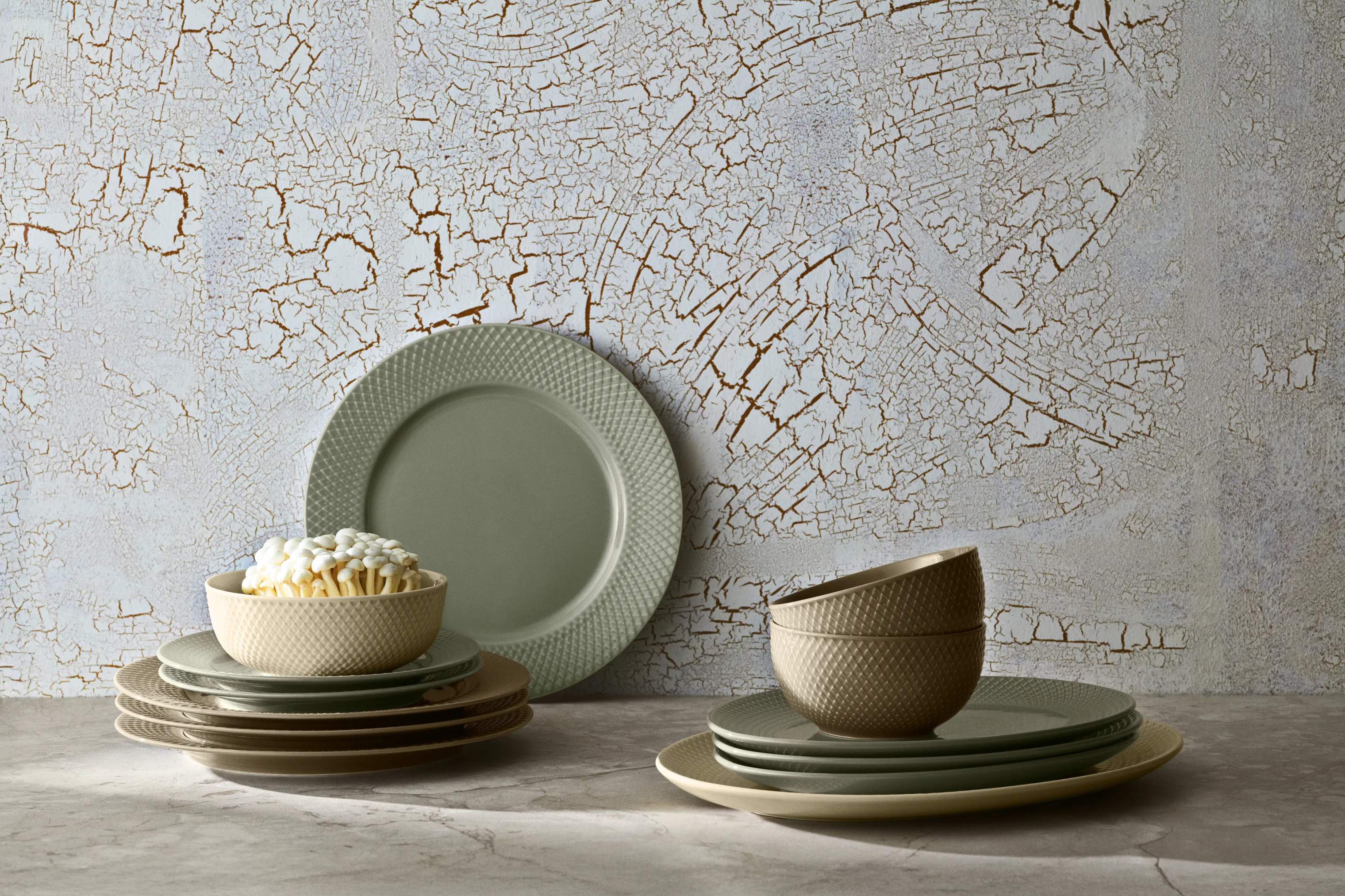 Lyngby Porcelæn Middagstallerkener Rhombe Earth Middagstallerken i Moss, 27 cm, 5