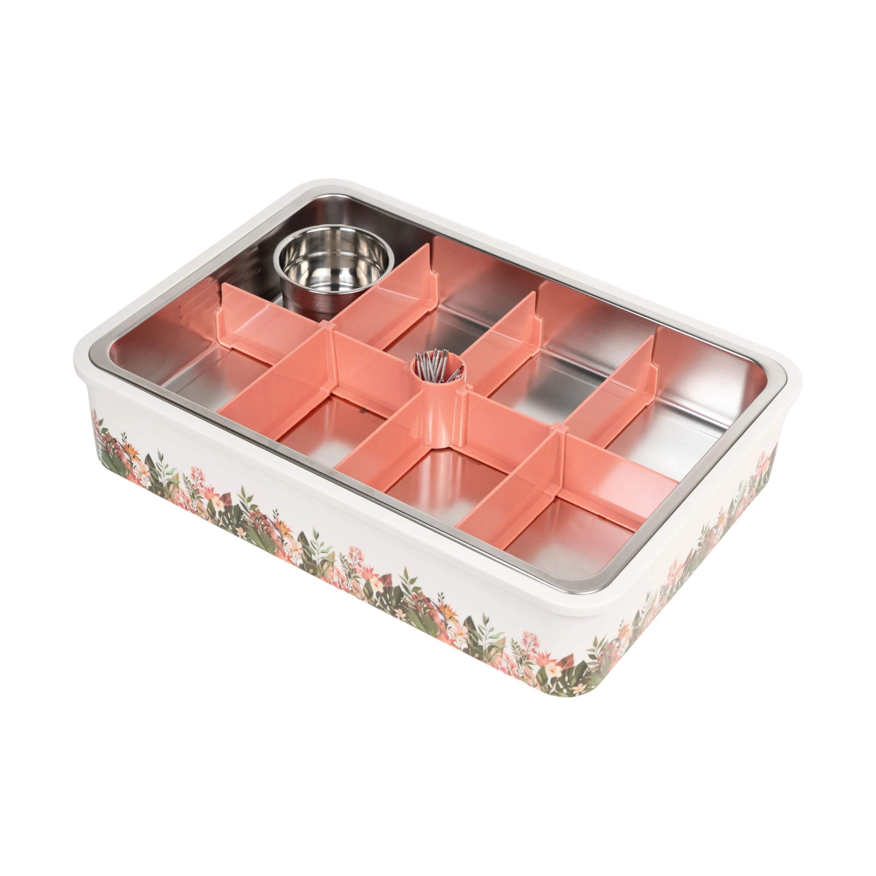 Platterbox Opbevaringsbokse Snack Box Tilbehørssæt - 21 dele i Hvid/Blomster, 1