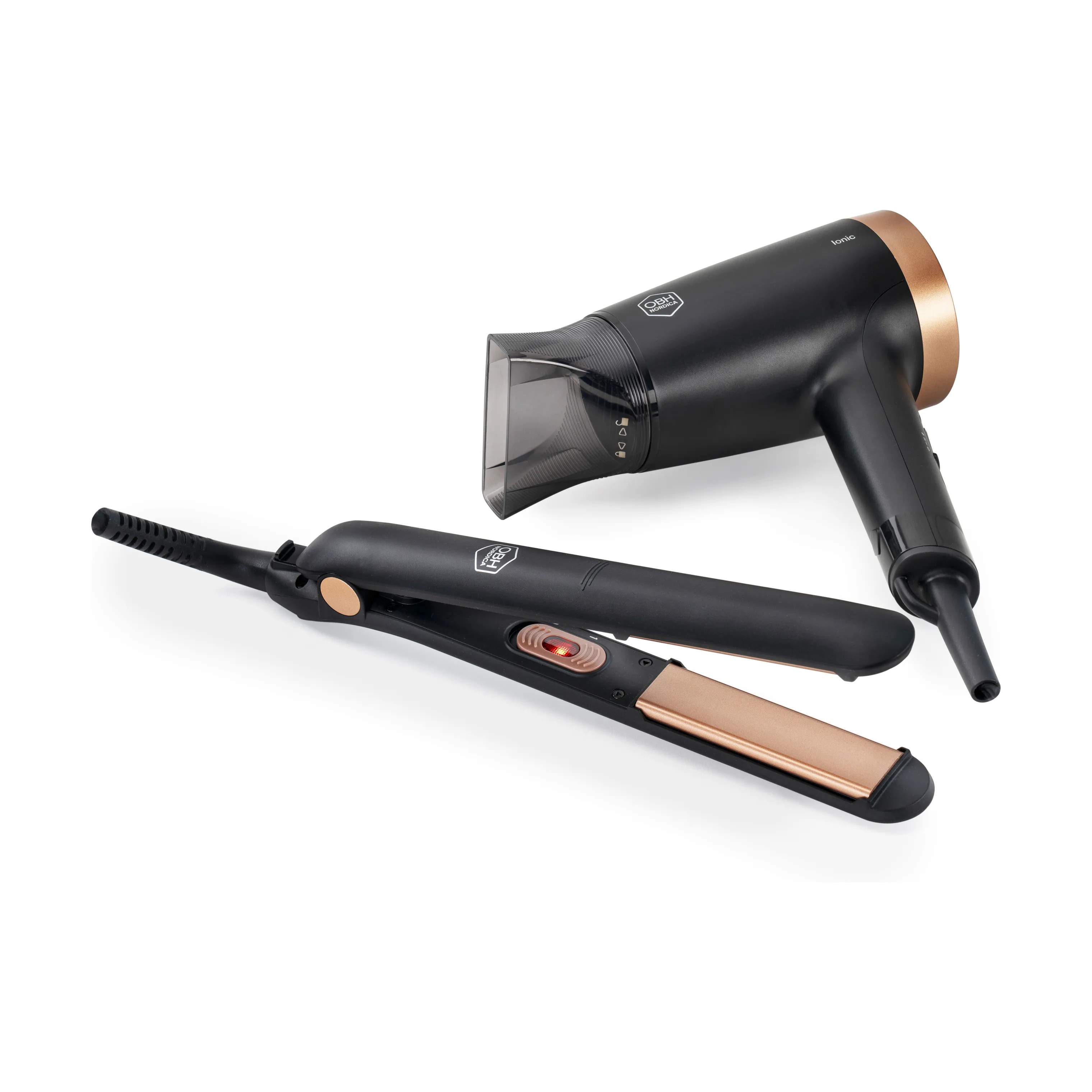 OBH Nordica Hårtørrere Glam & Shine Styling Sæt - 2 dele i Sort / kobber, 1