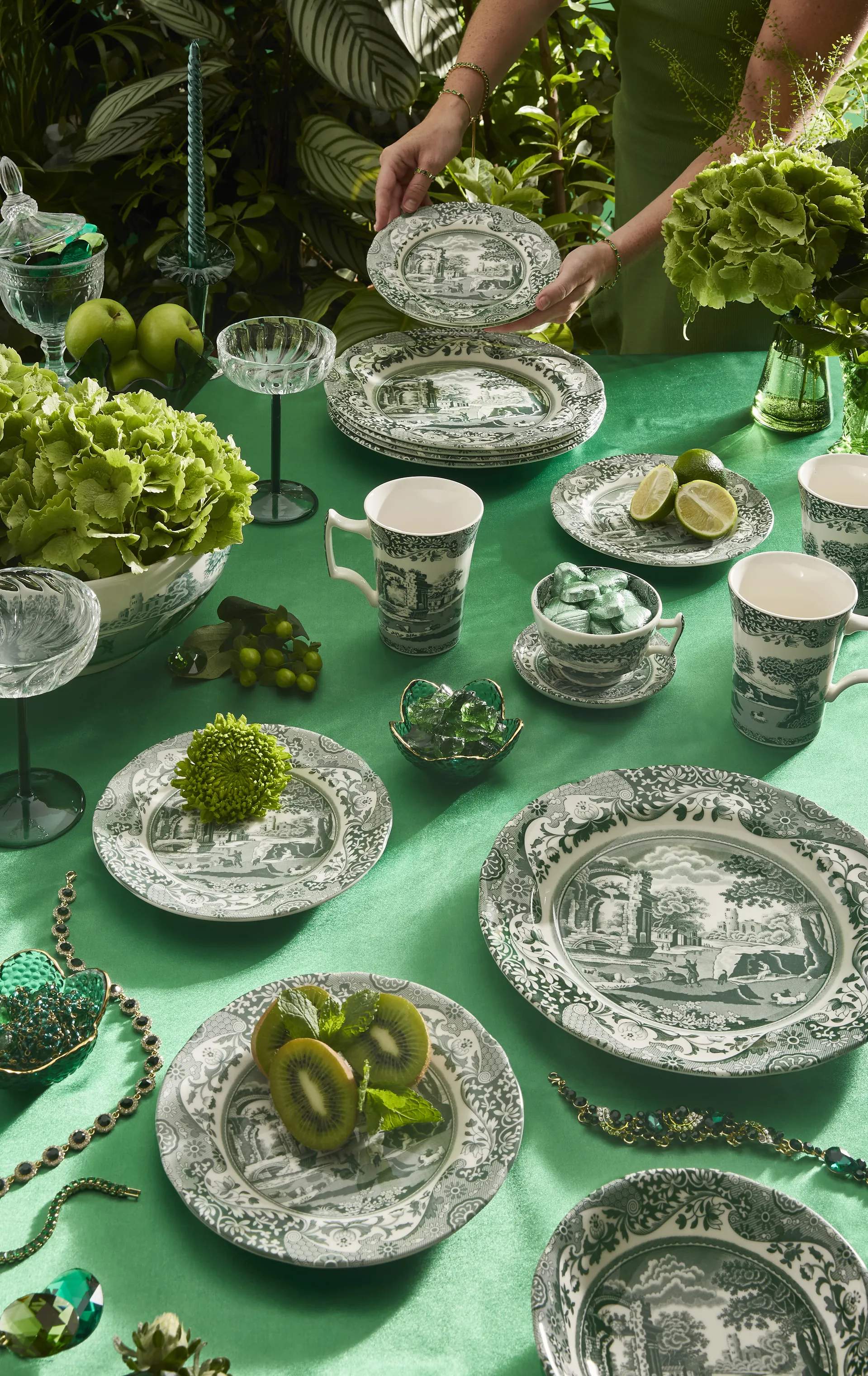 Spode Middagstallerkener Heritage Green Italian sæt - 12 dele i Grøn/hvid, 2