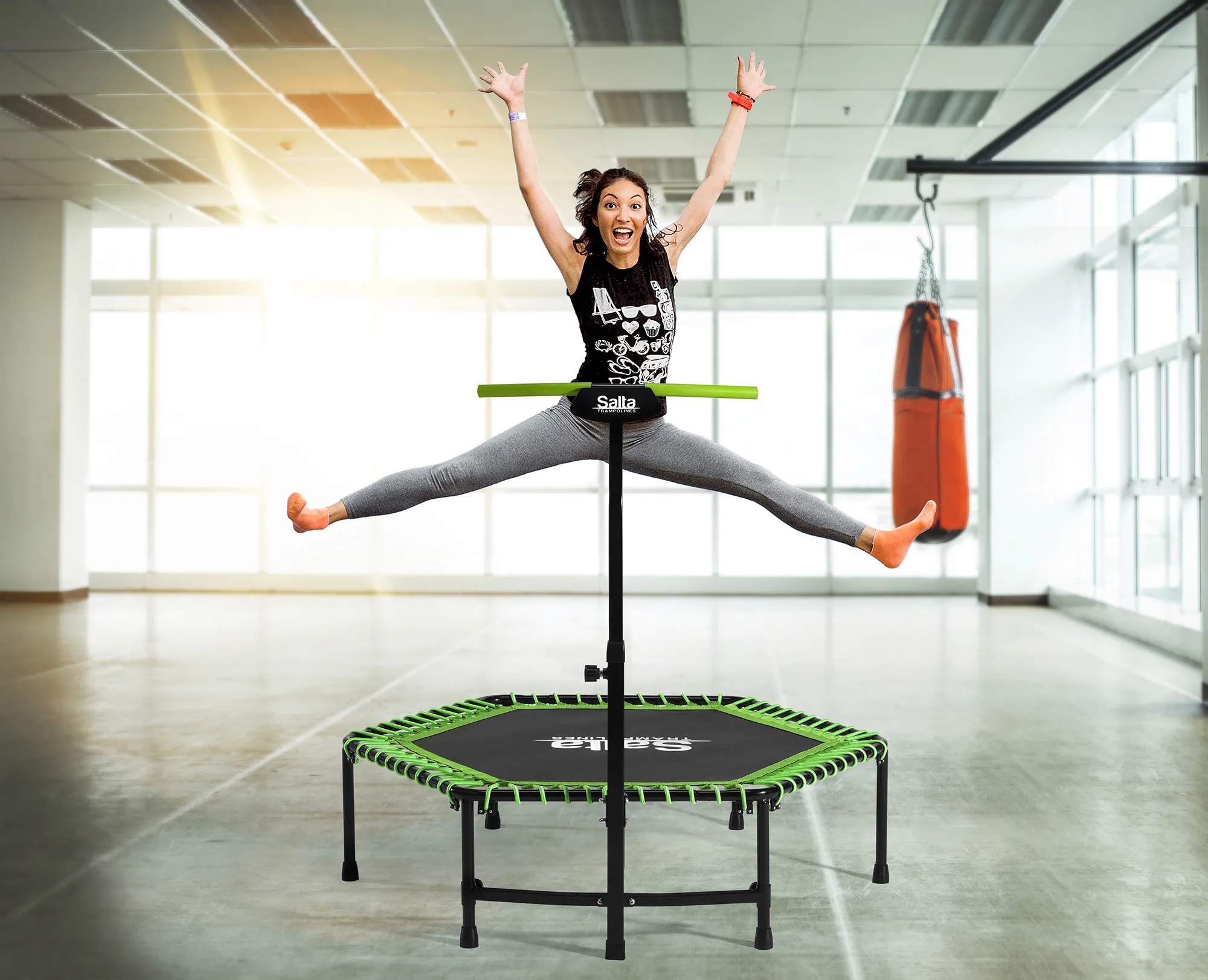 Salta Trampoliner Fitness Trampolin m. håndtag i Sort/grøn, 2