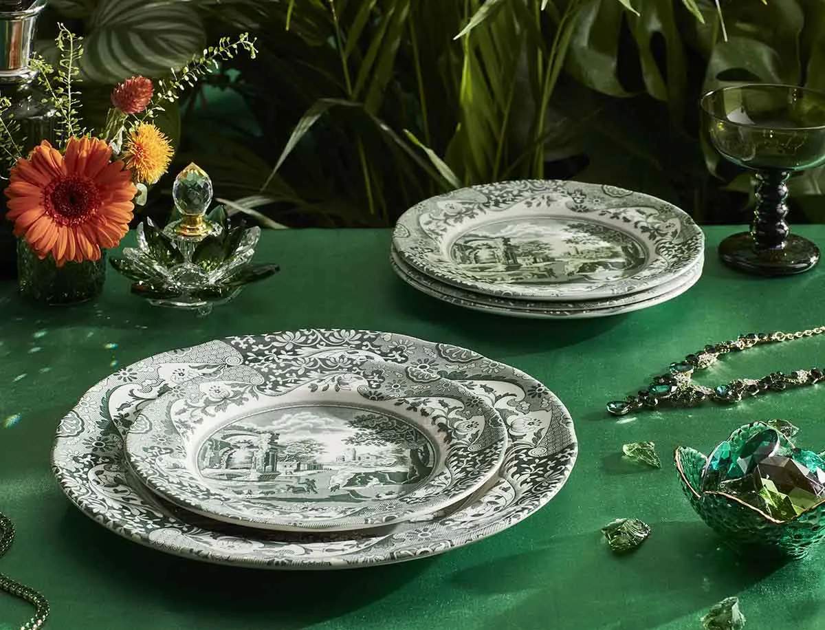 Spode Kagetallerkener Heritage Green Italian Tallerken - 4 stk. i Grøn/hvid, 2