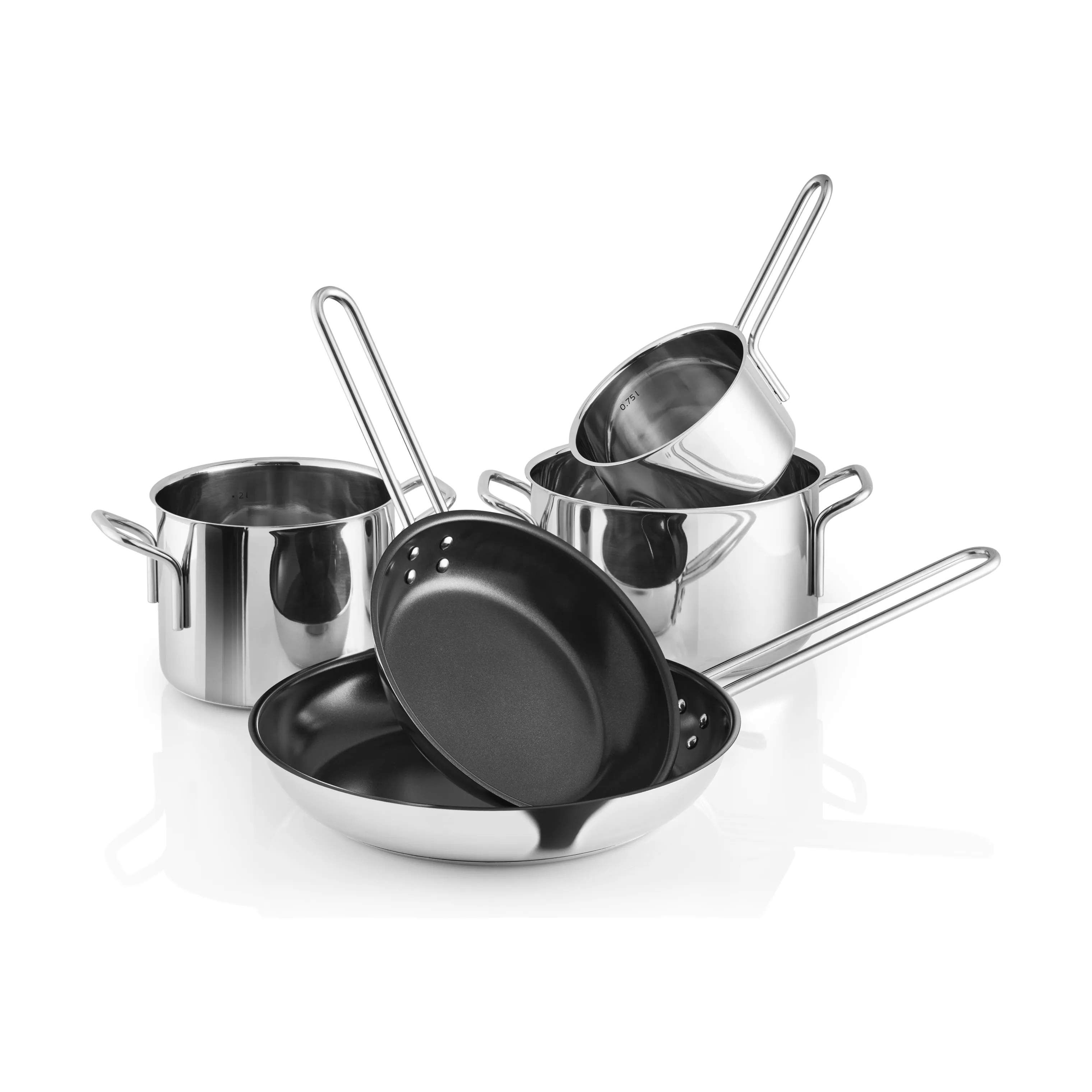 Gryde- og pandesæt - 5 dele, polished steel, large