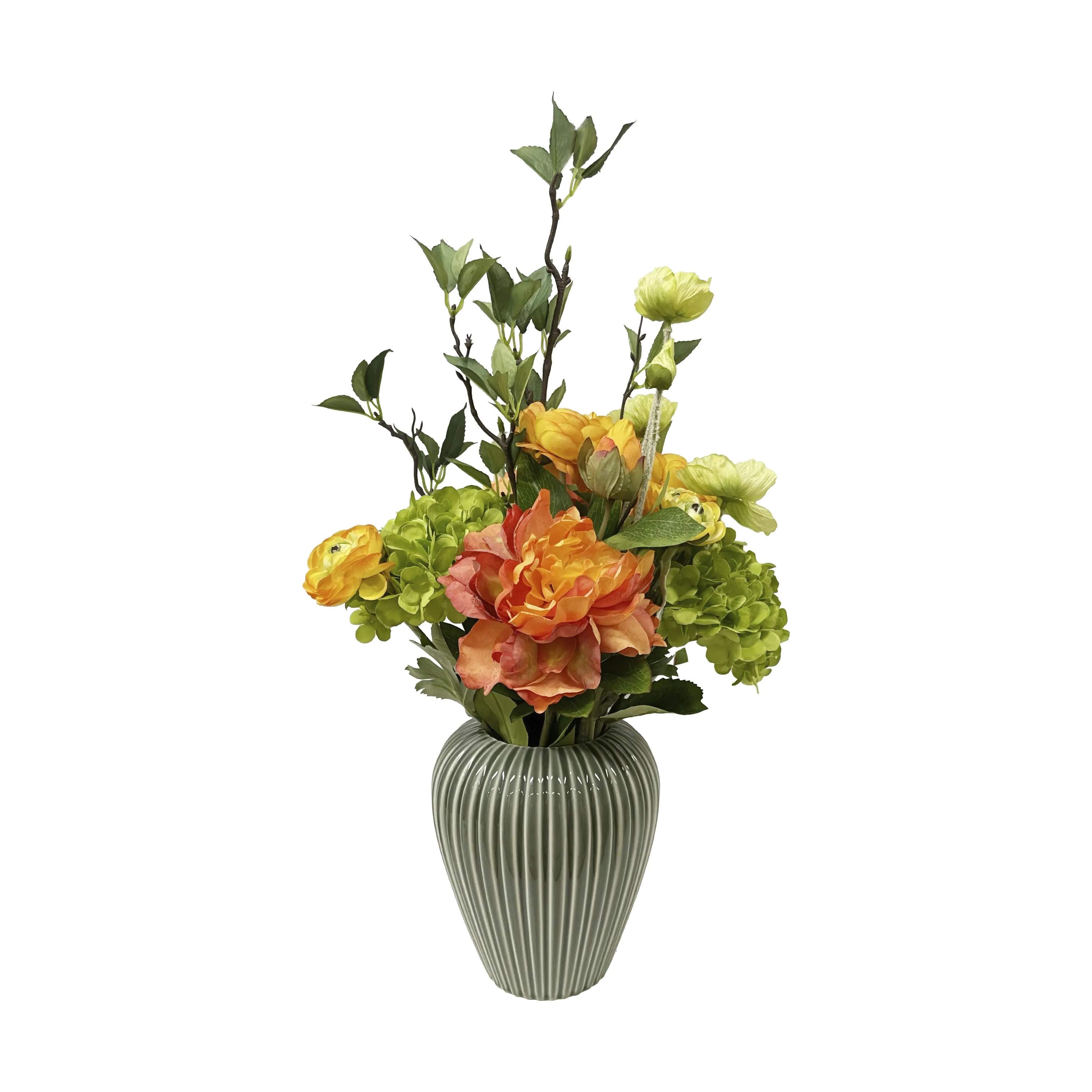 everbloom Kunstige blomster Kunstig Blomsterbuket i Grøn/Orange, 6