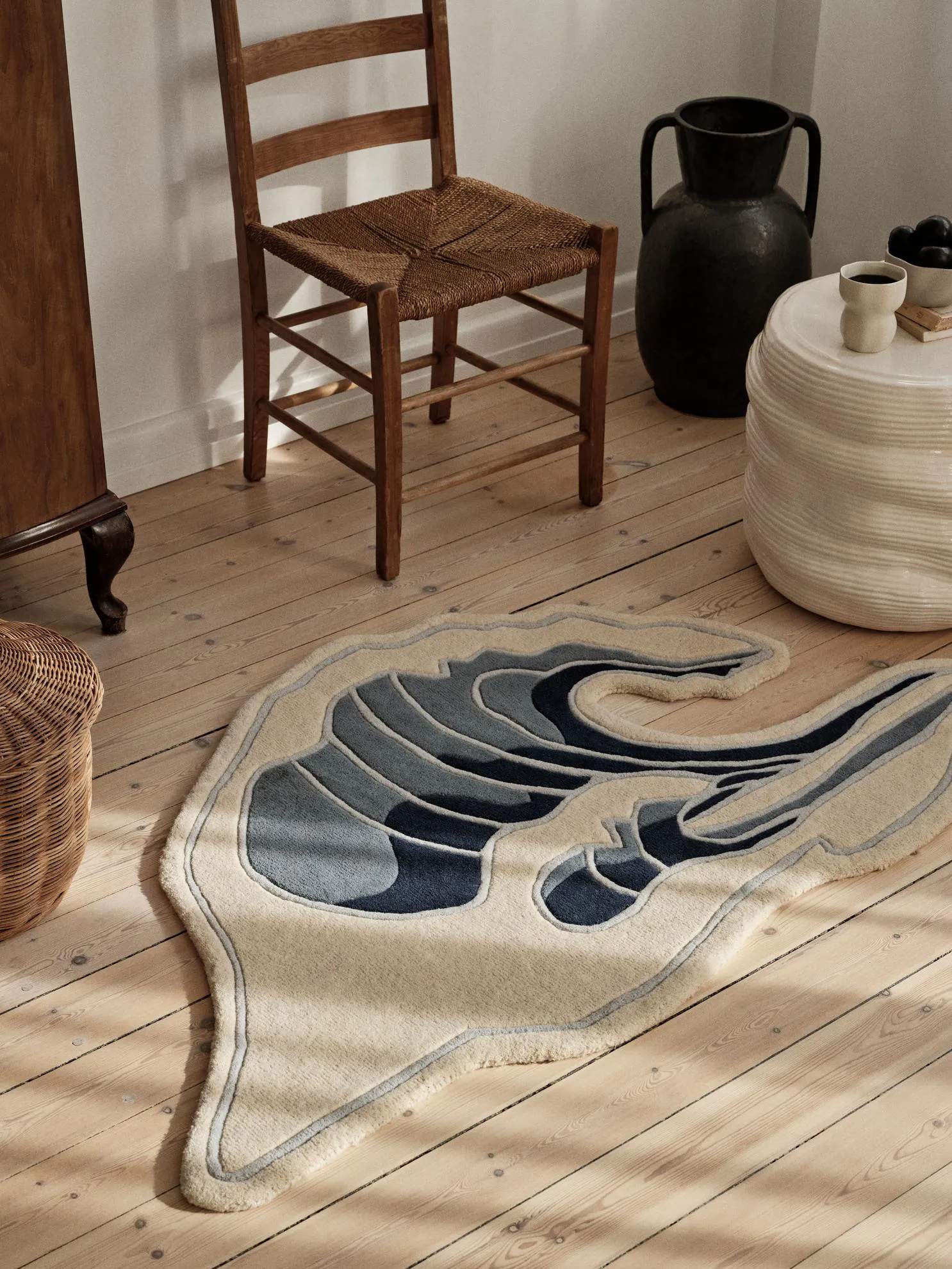 Broste Copenhagen Gulvtæpper Wave Gulvtæppe i Dusty Blue, 3