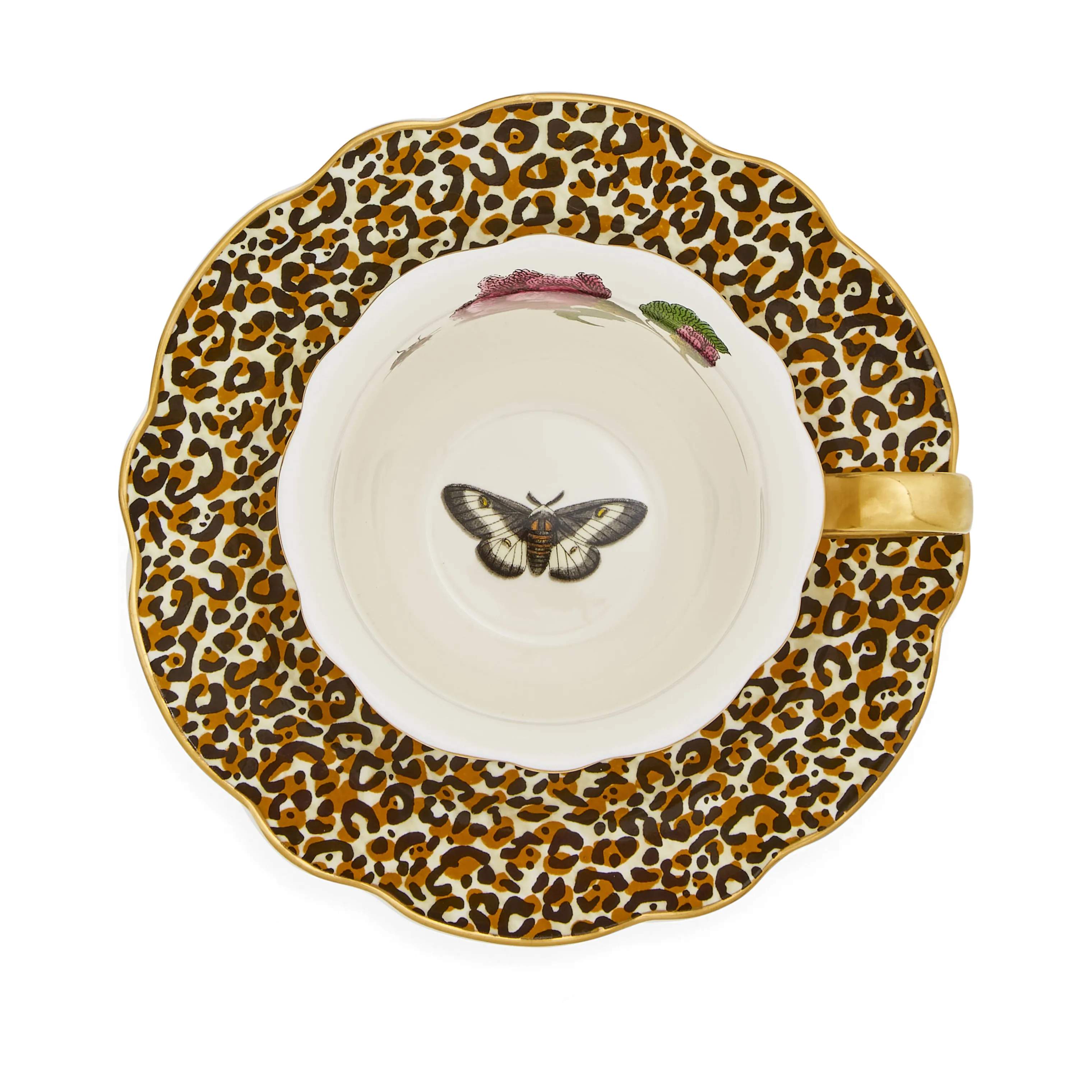 Spode Krus og kopper med hank Creatures Of Curiosity Tekop m. underkop i Leopard/guld, 4
