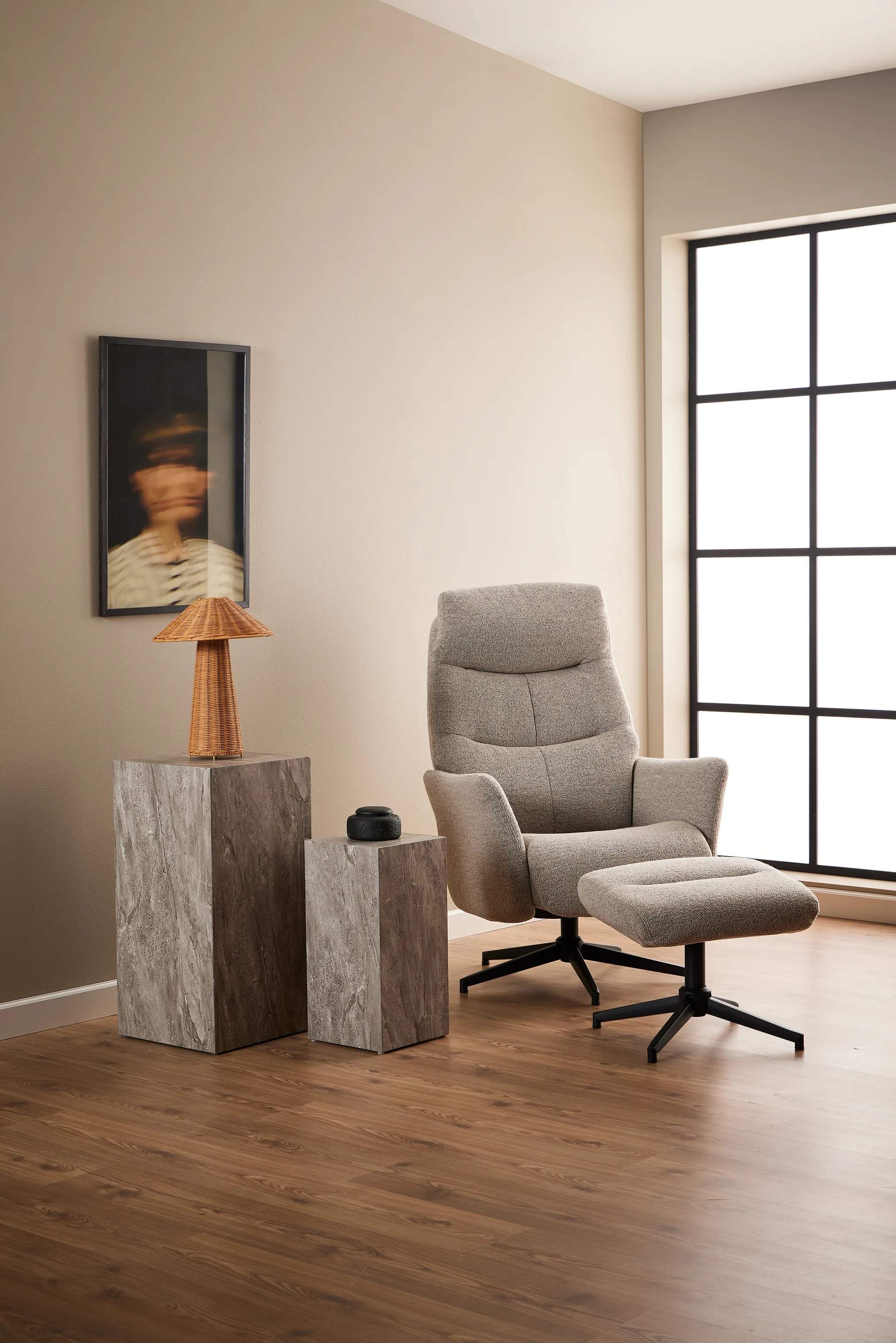 CASA Living Lænestole London Recliner med fodskammel i Beige, 2