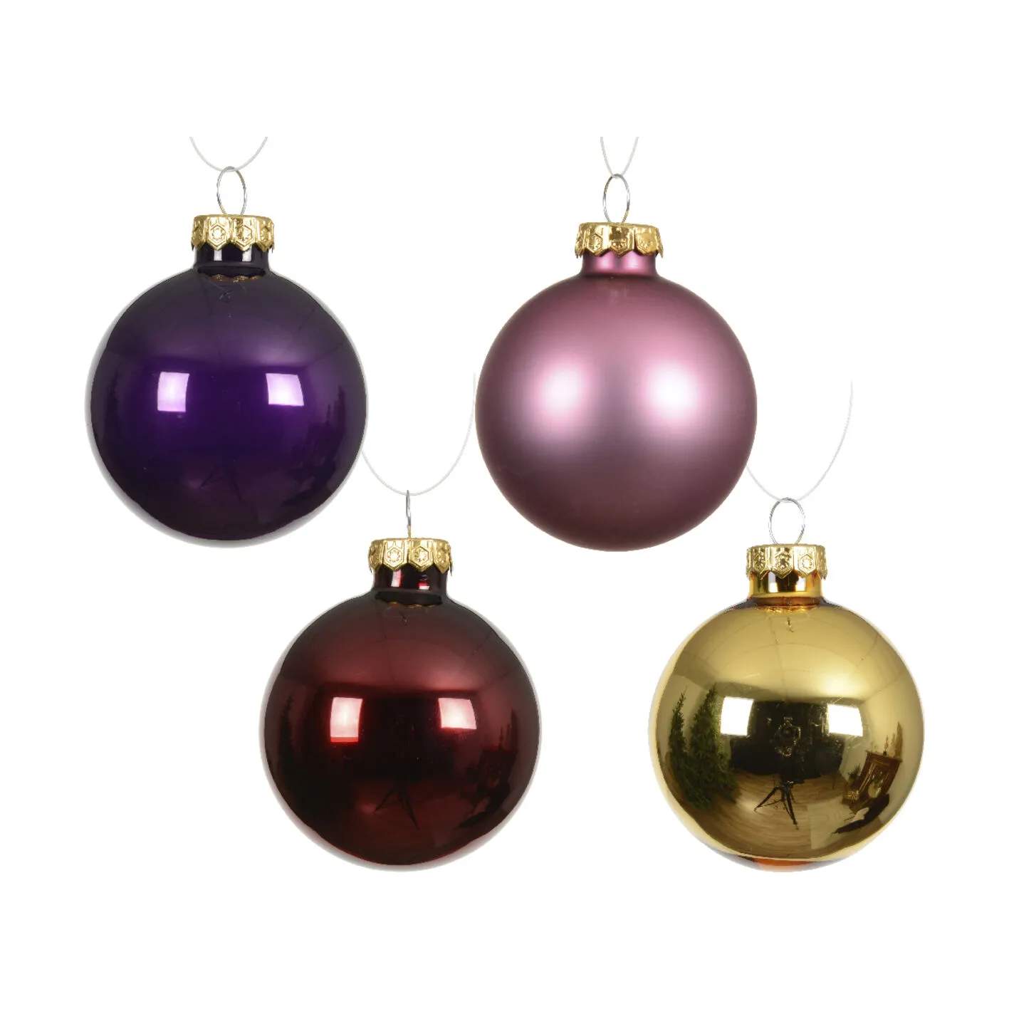Julekugler - 20 stk., guld/lilla/pink/mørkerød, large
