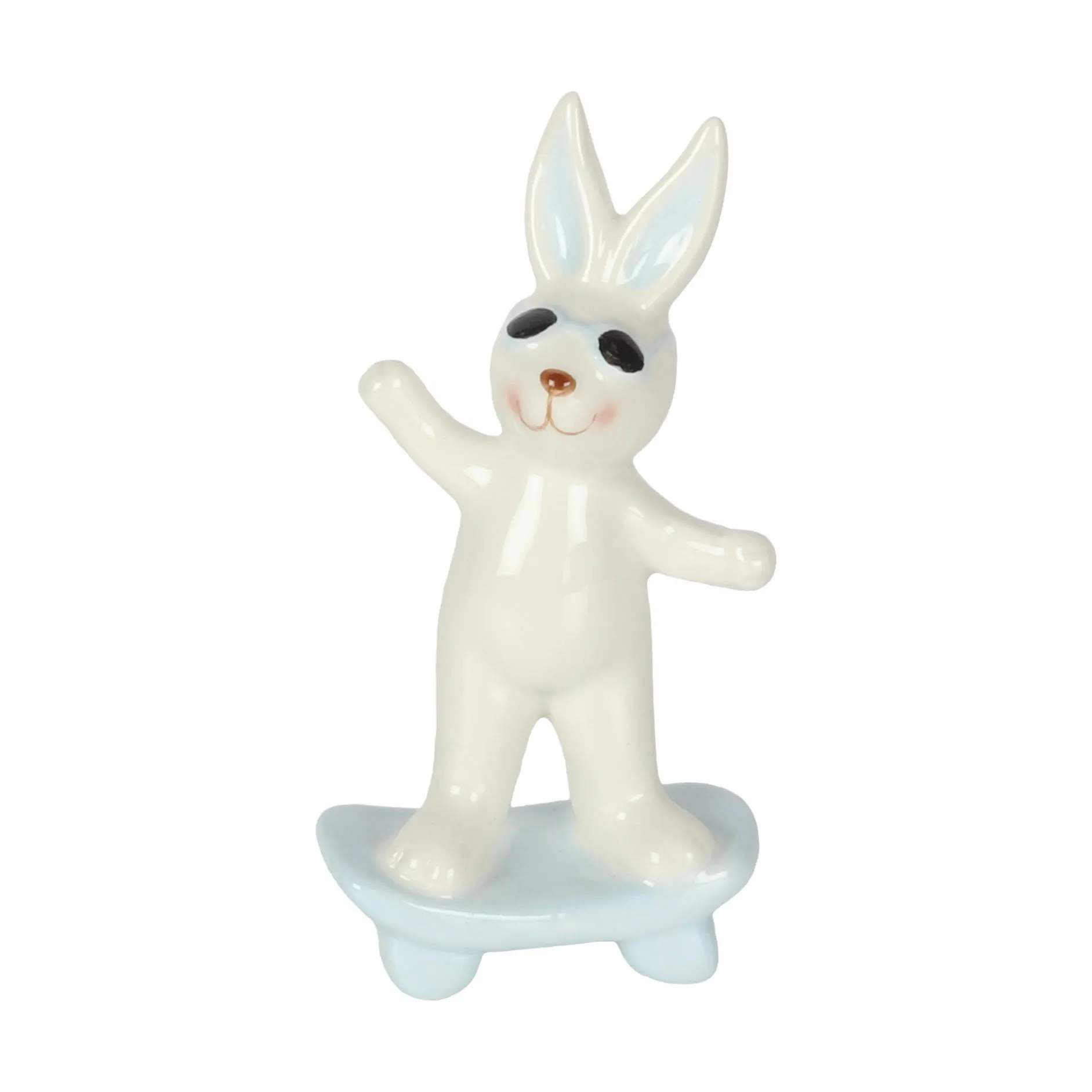 Kanin på skateboard, hvid/lyseblå, large